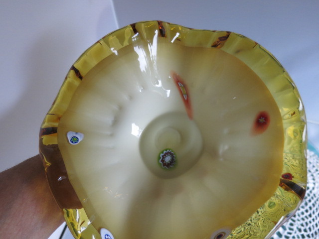 Mid Century Murano Yellow Millefiori Art Glass Bowl