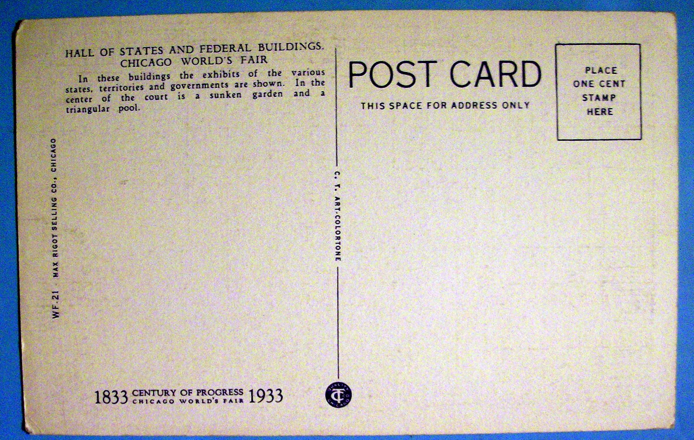 1933 Century of Progress, Hall Of States Postcard