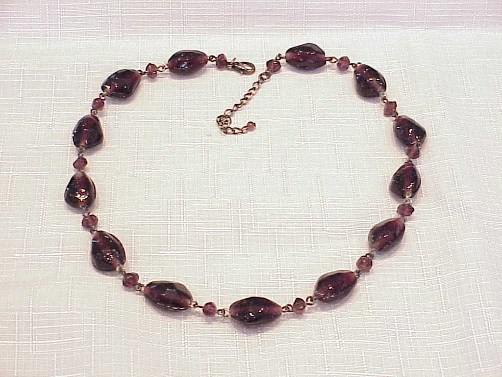 Dark Amethyst Glass Bead Choker Necklace