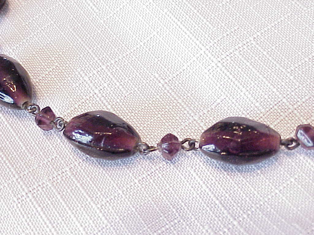 Dark Amethyst Glass Bead Choker Necklace