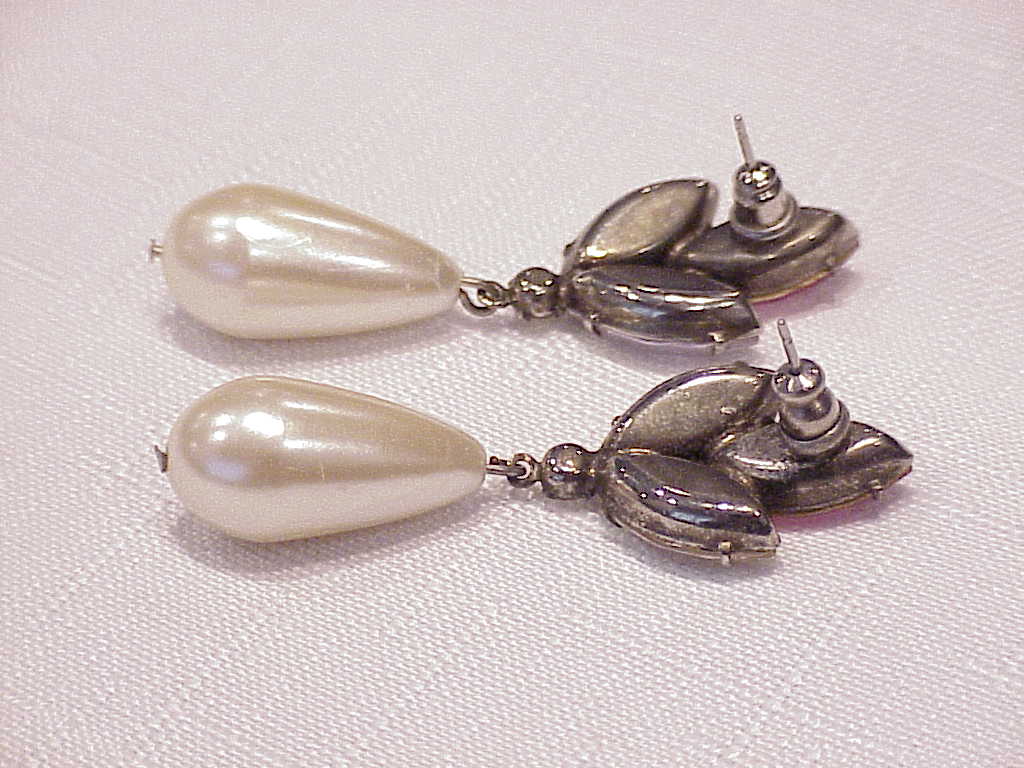 Aurora Borealis Rhinestone And Dangling Pearl Pierced Earrings