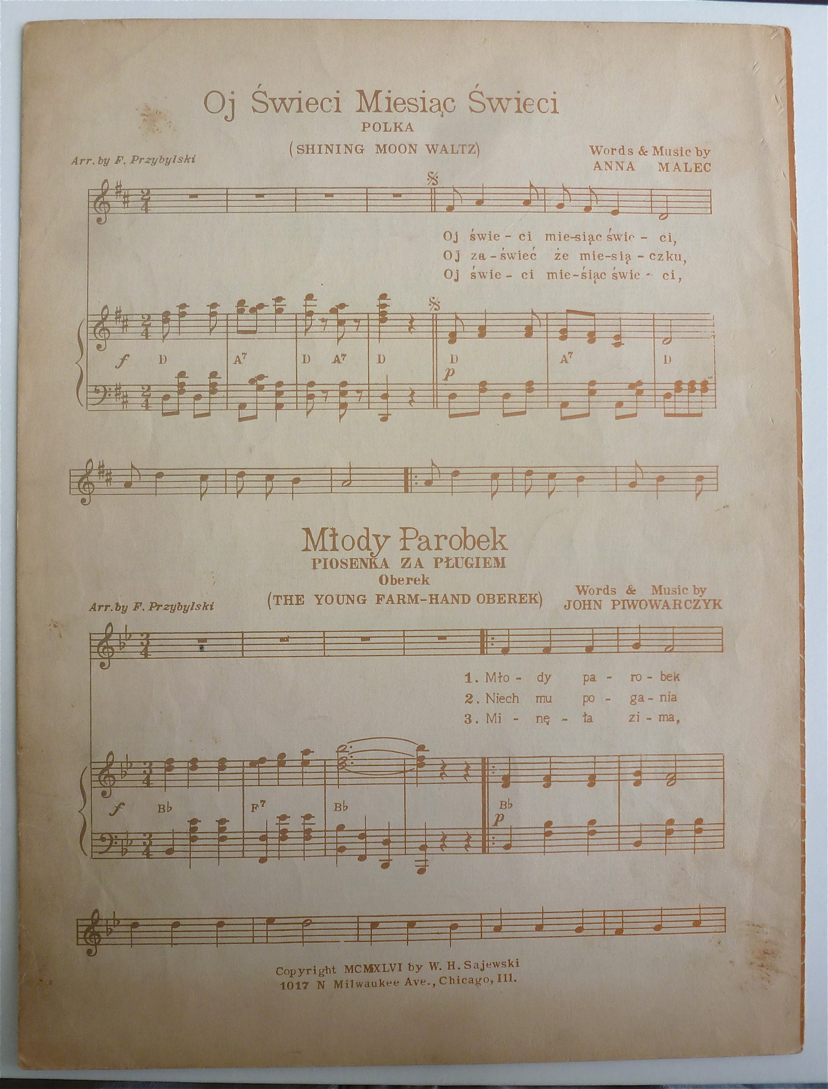 Sheet Music For 1946 Przy Bialem Stoliczku