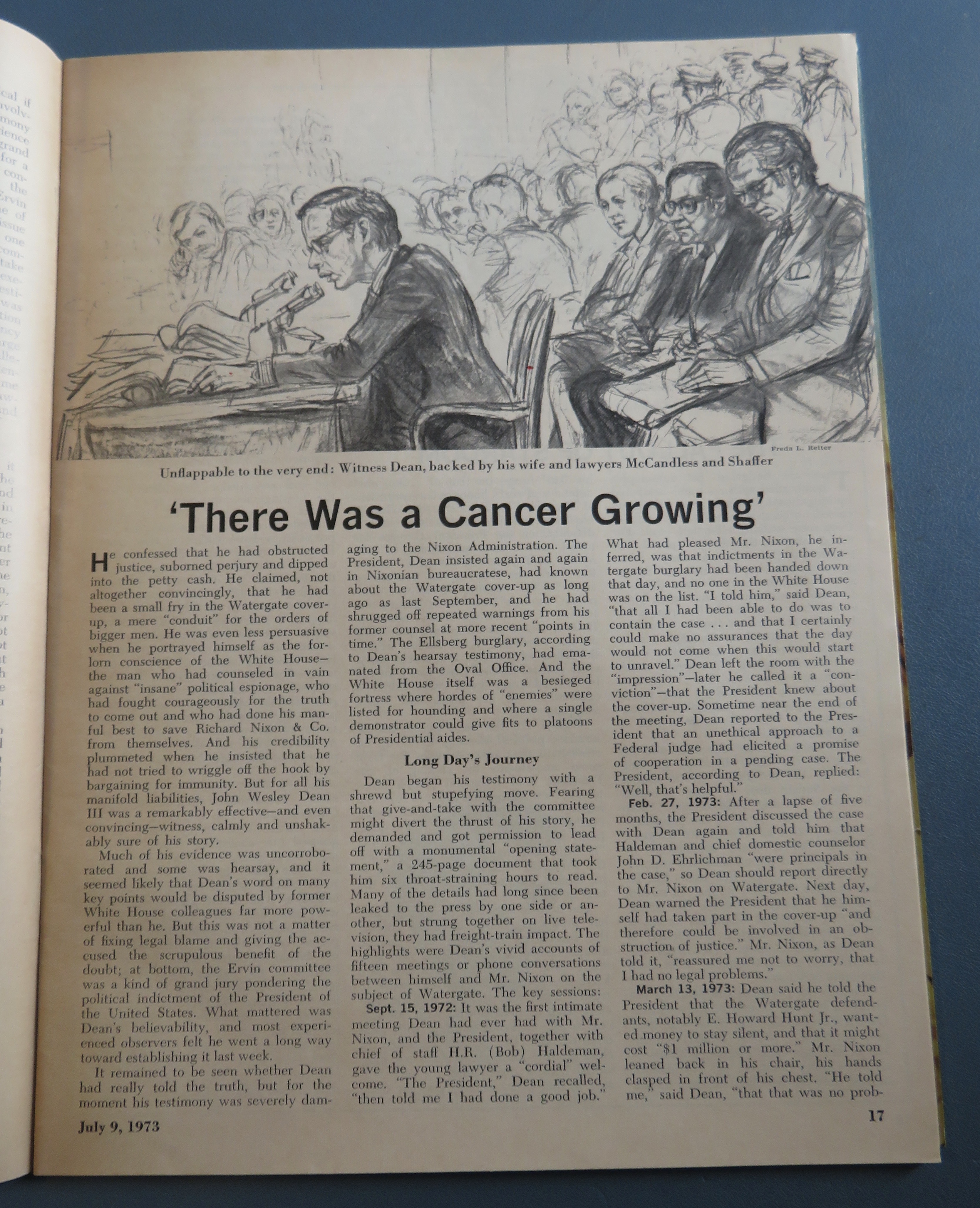 Newsweek Magazine July 9, 1973 Dean vs Nixon
