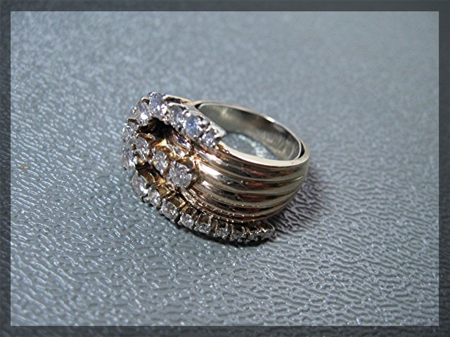 14K Gold Full Cut and Single Cut Diamond Buckle Ring