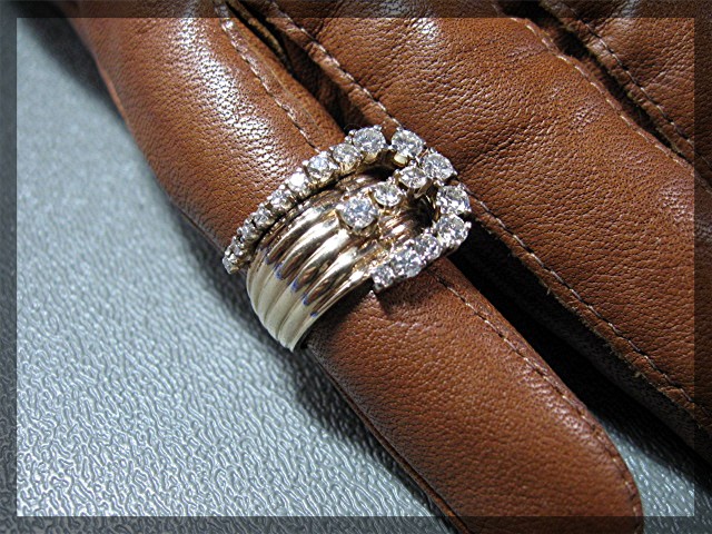 14K Gold Full Cut and Single Cut Diamond Buckle Ring