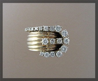14K Gold Full Cut and Single Cut Diamond Buckle Ring