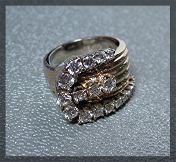 14K Gold Full Cut and Single Cut Diamond Buckle Ring