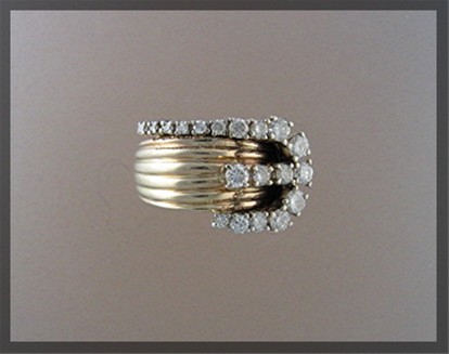 14K Gold Full Cut and Single Cut Diamond Buckle Ring