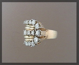 14K Gold Full Cut and Single Cut Diamond Buckle Ring