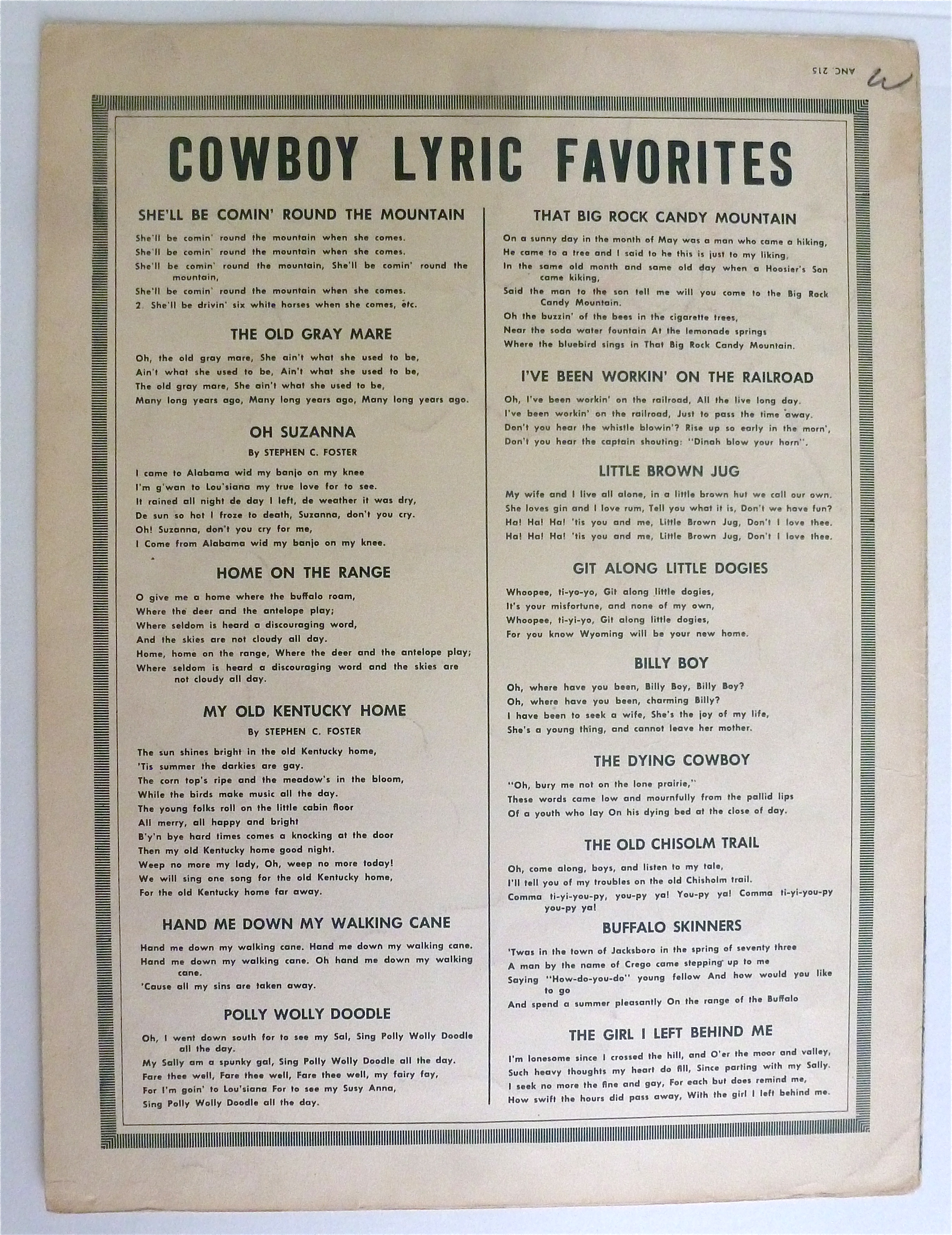 Sheet Music For 1947 My Darling Clementine