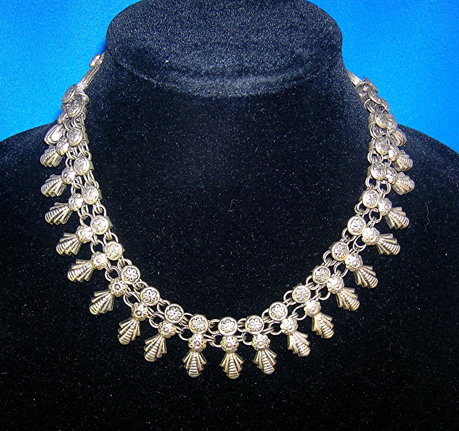 Necklace Silver Tribal Ethnic Bib