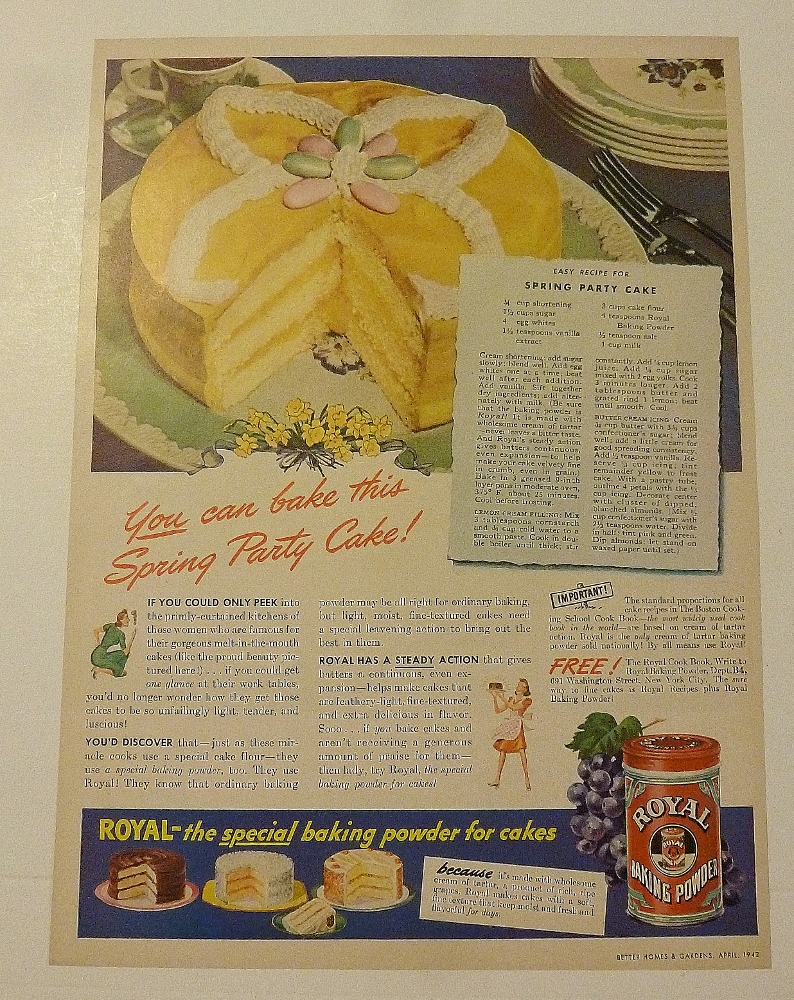 1942 Royal Baking Powder With Spring Party Cake