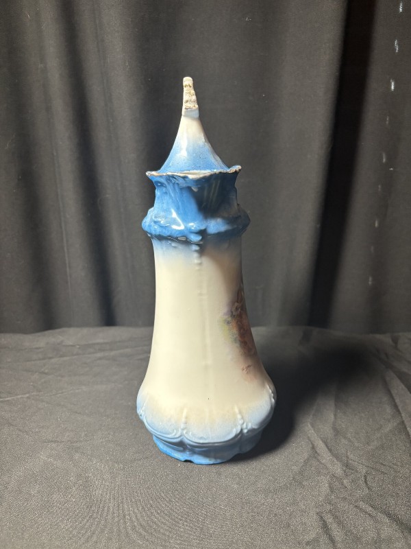 Porcelain Chocolate Pot with Lid Victorian Courting Couple Blue White
