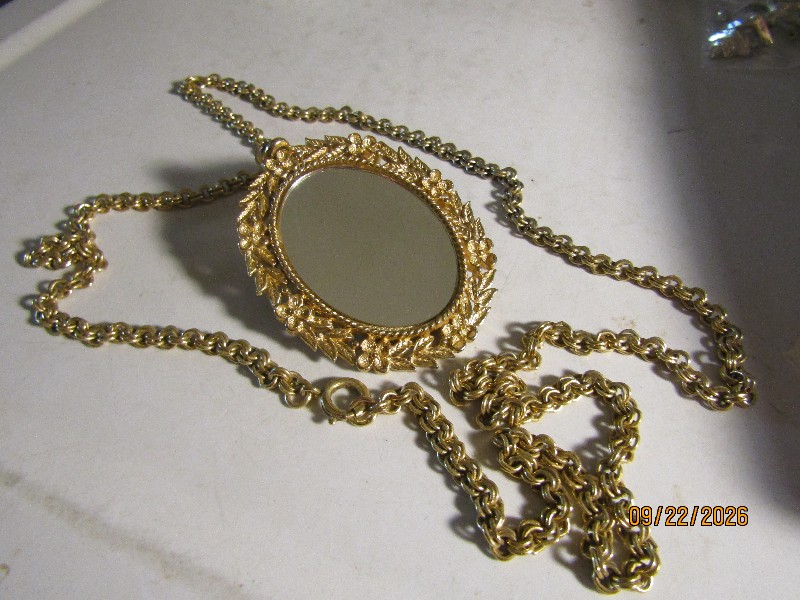 Vintage Avon Gold-Tone Rose Cameo Pendant Necklace with Hidden Back Mirror