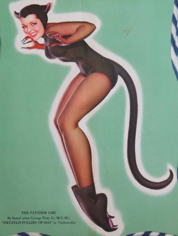 Original 1940's The Panther Girl Pin Up Wearing An Outfit With A Tail & Paw Booties By George Petty