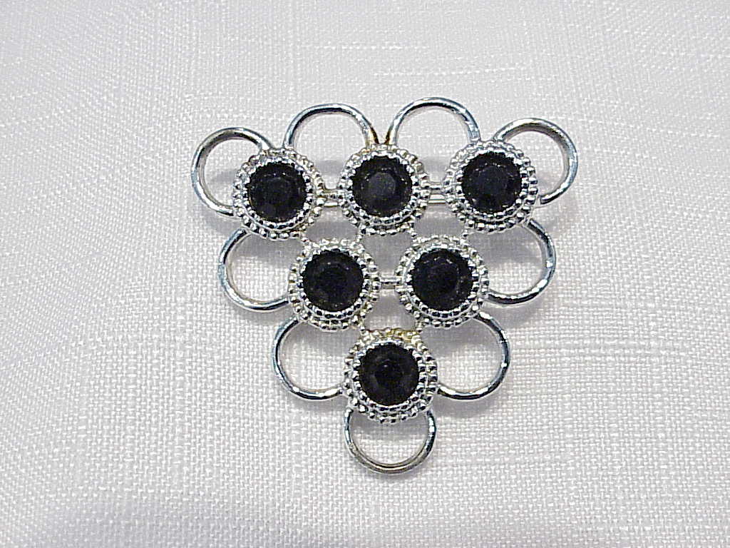 Vintage Sarah Coventry Silver Bracelet And Black Rhinestone Brooch