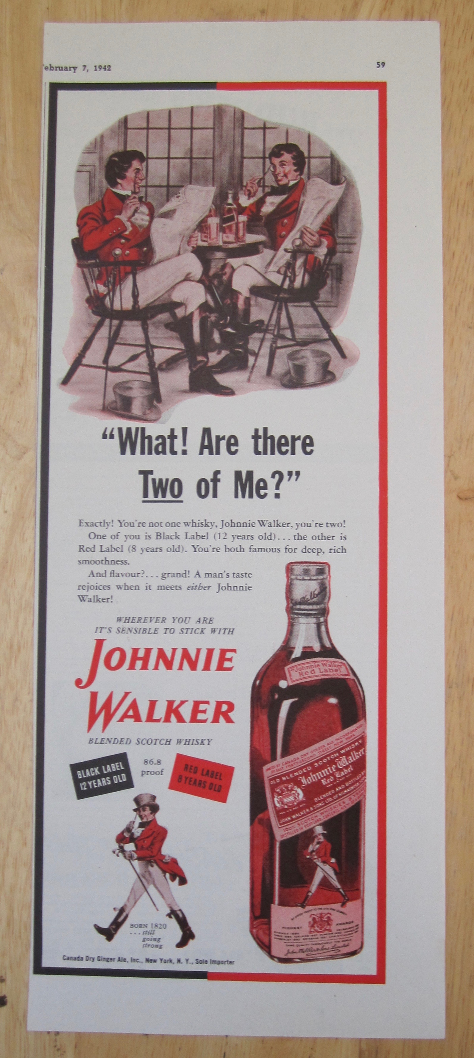 1942 Johnnie Walker Red Label Whiskey w/ Johnnie Walker