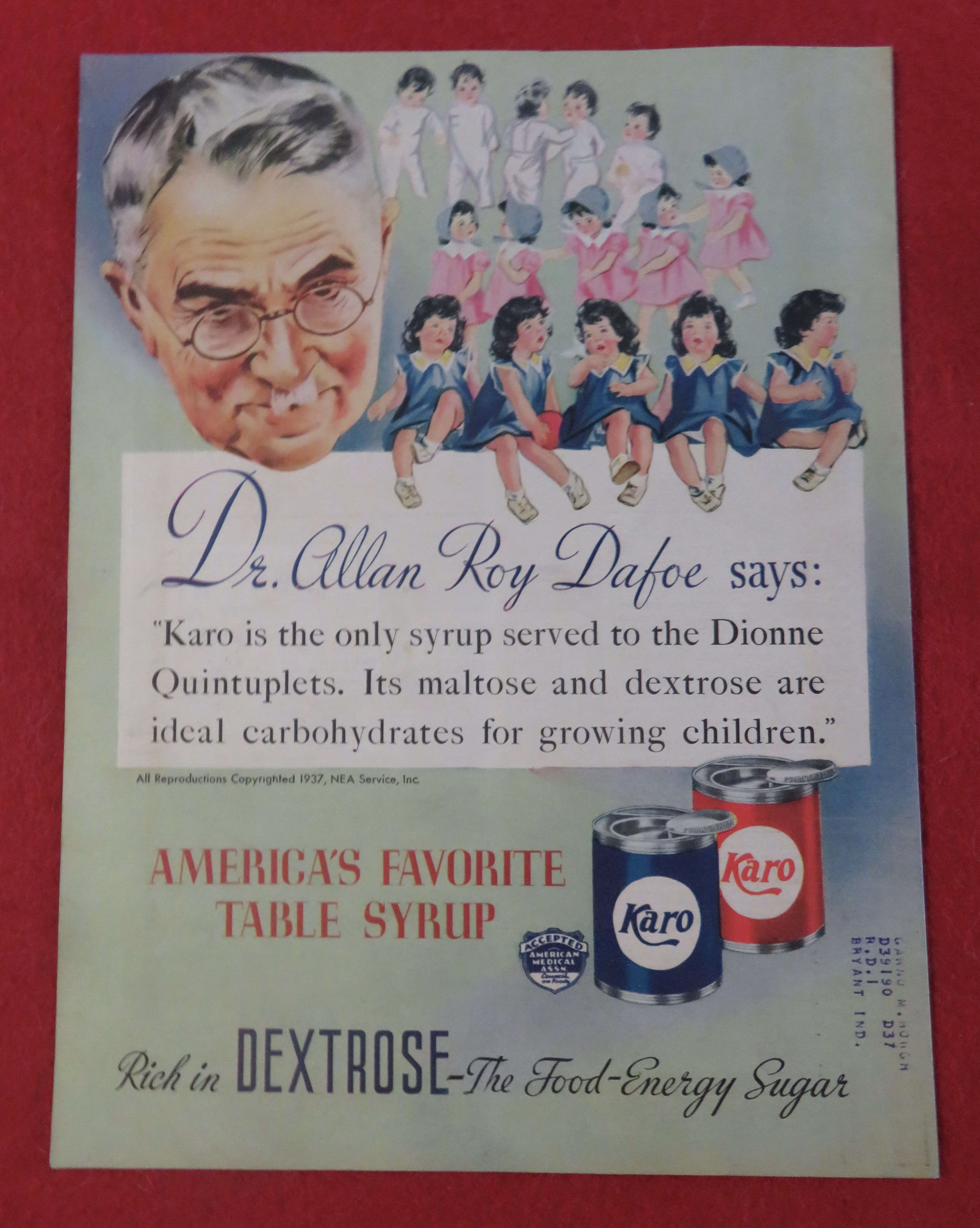 1937 Karo Syrup with the Dionne Quintuplets & Dr Dafoe