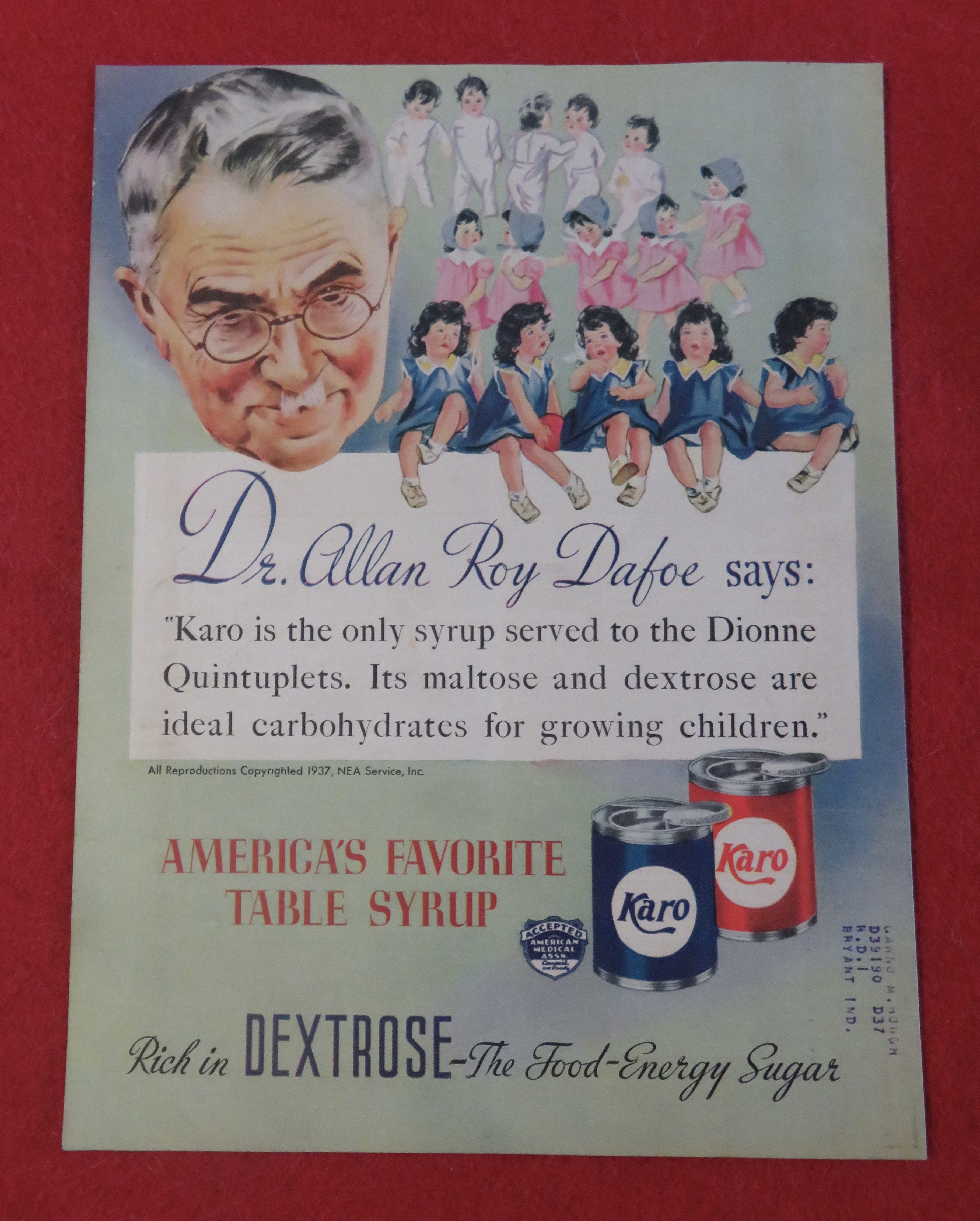 1937 Karo Syrup with the Dionne Quintuplets & Dr Dafoe