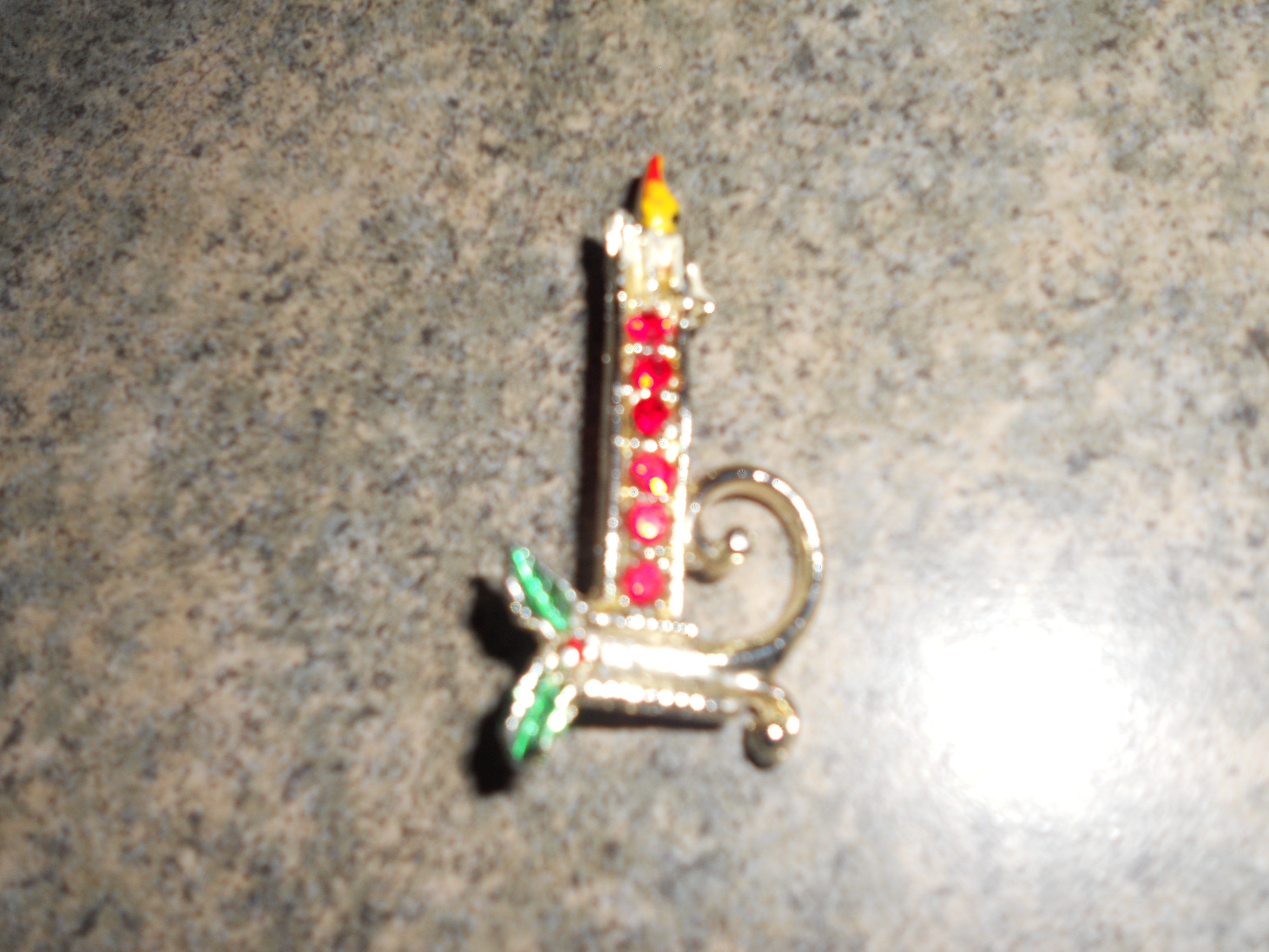 Rhinestone Candle Pin silver tone 1970s