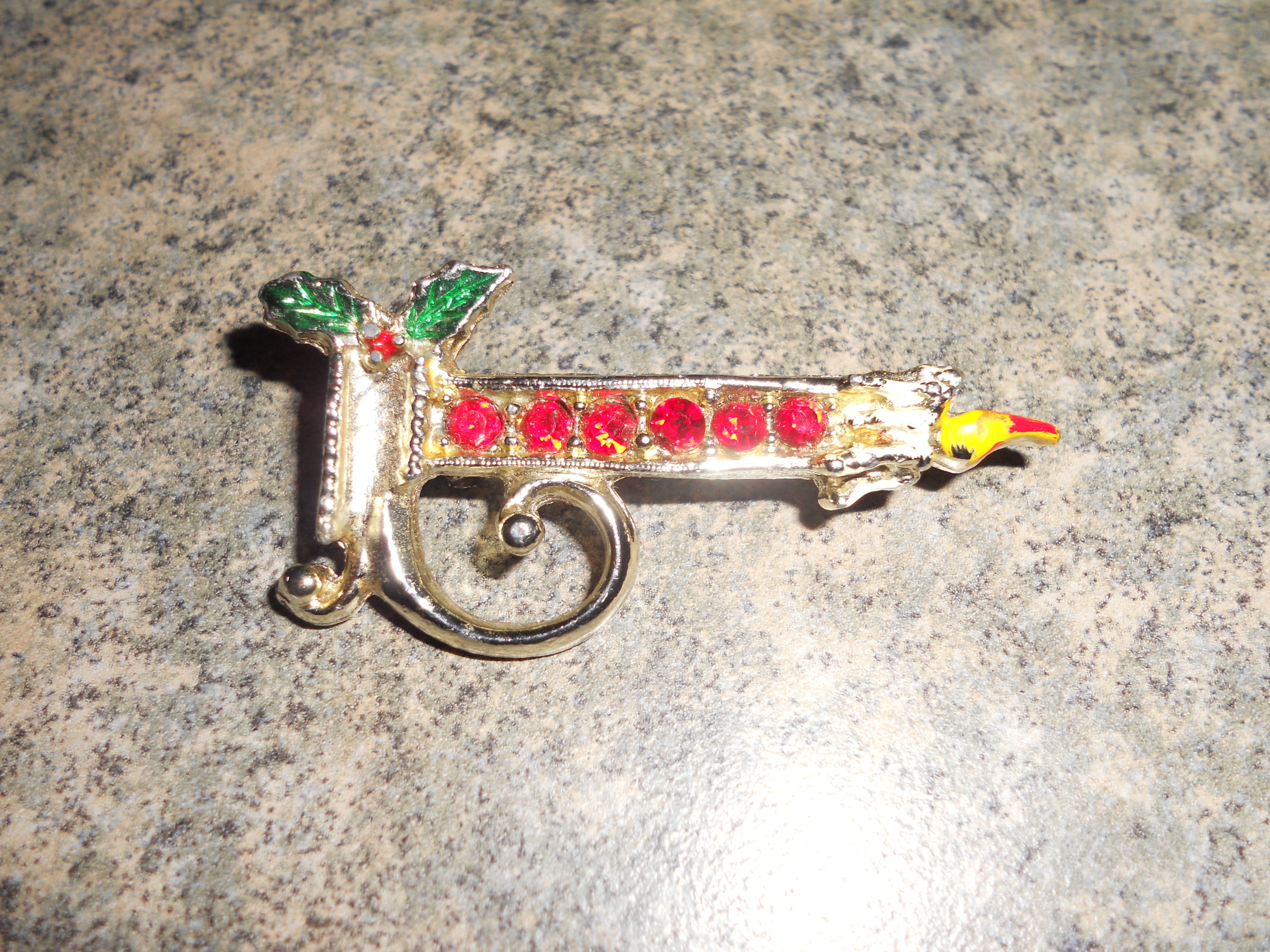 Rhinestone Candle Pin silver tone 1970s