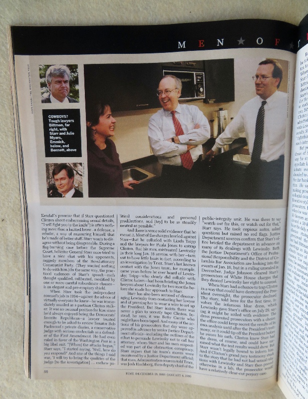 Time Magazine December 28, 1998-January 4, 1999 Men Of The Year:Kenneth Starr & Bill Clinton