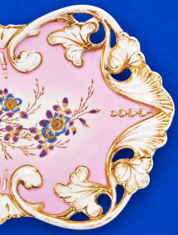 22 pink german porcelain floral tray right