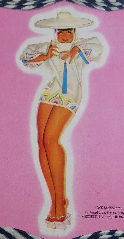 Original 1940's The Limehouse Lady Pin Up Girl Wearing A White Shirt & Sombrero Holding A Hand Fan By George Petty