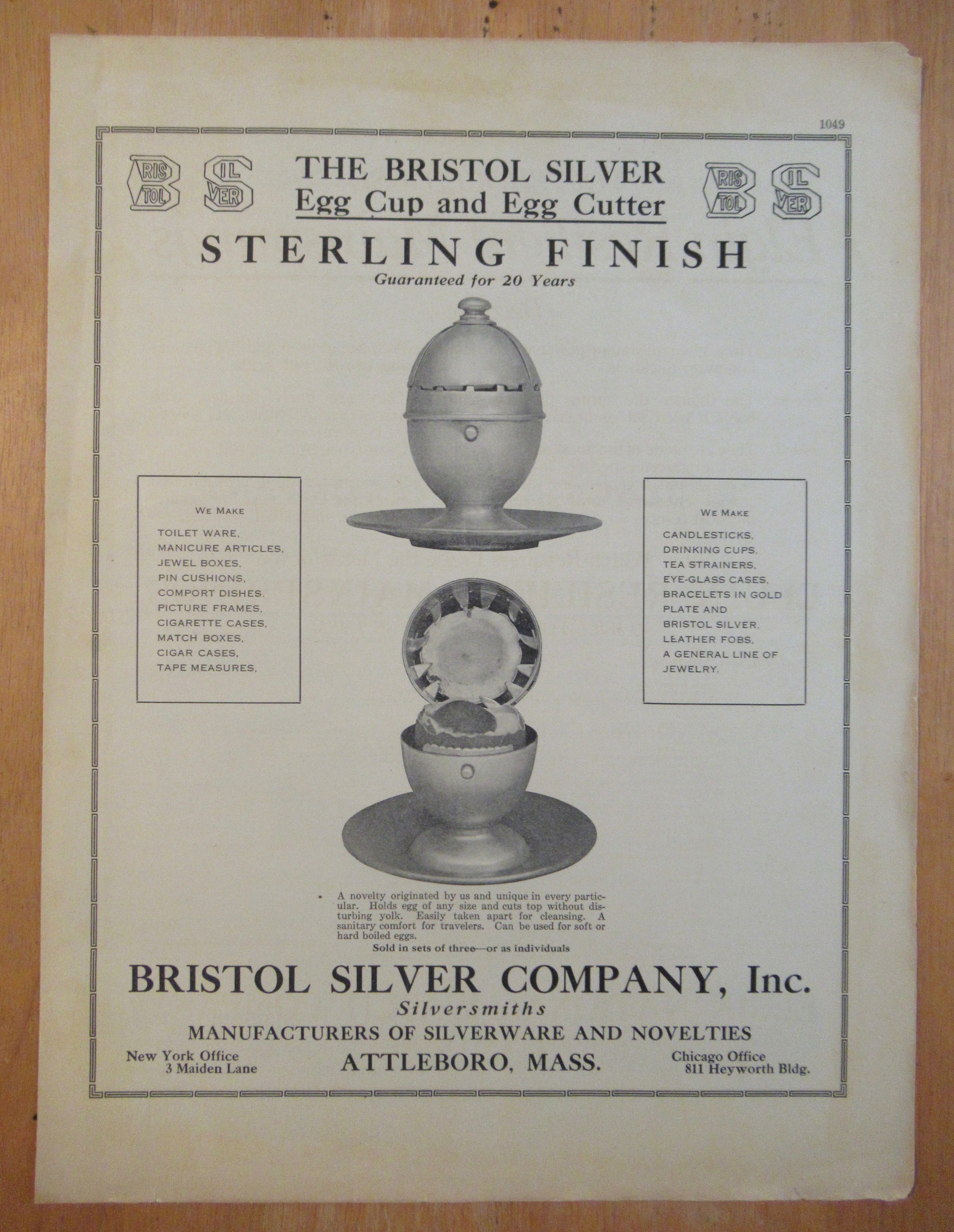 1913 Bristol Silver Company with Egg Cup & Egg Cutter