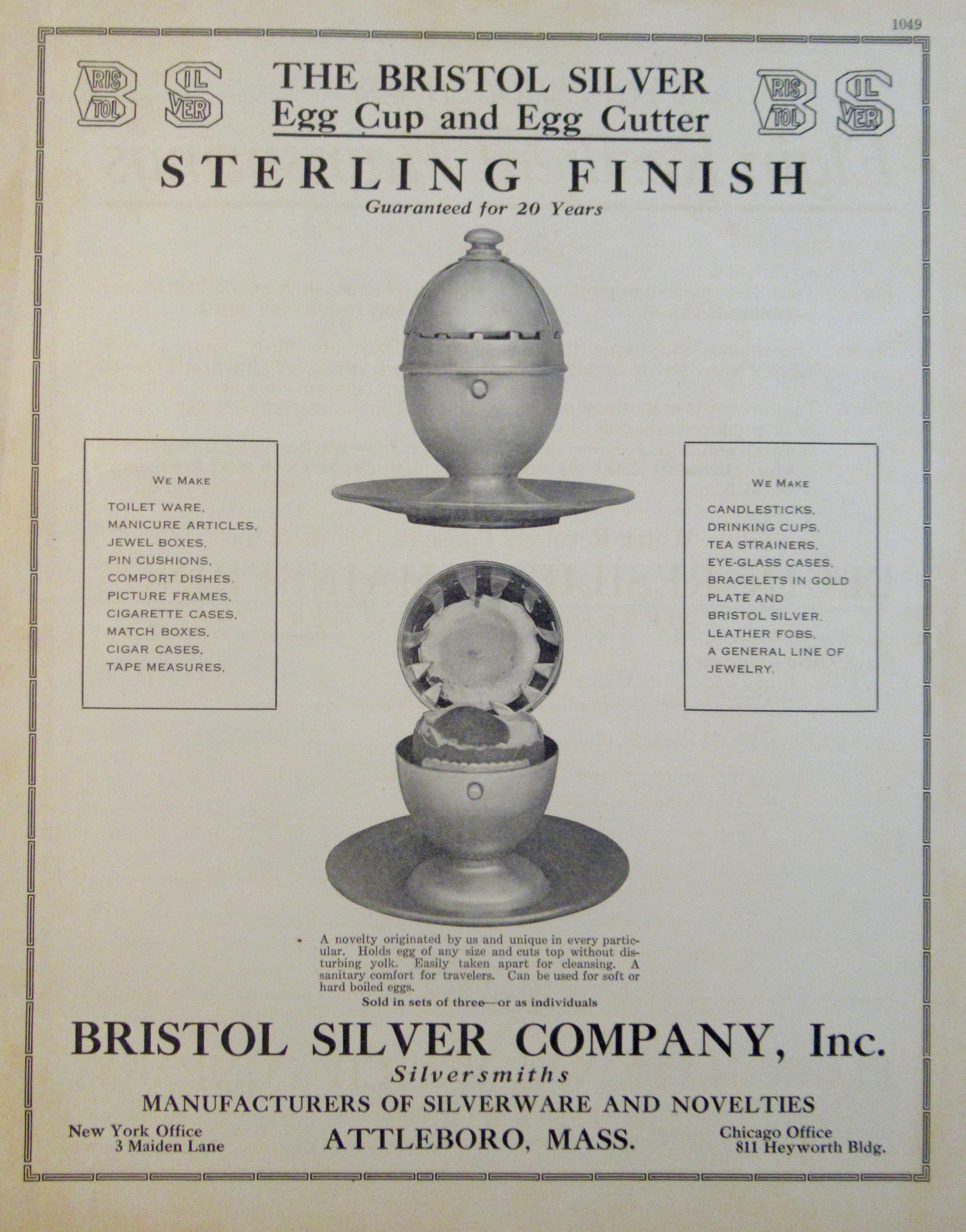 1913 Bristol Silver Company with Egg Cup & Egg Cutter