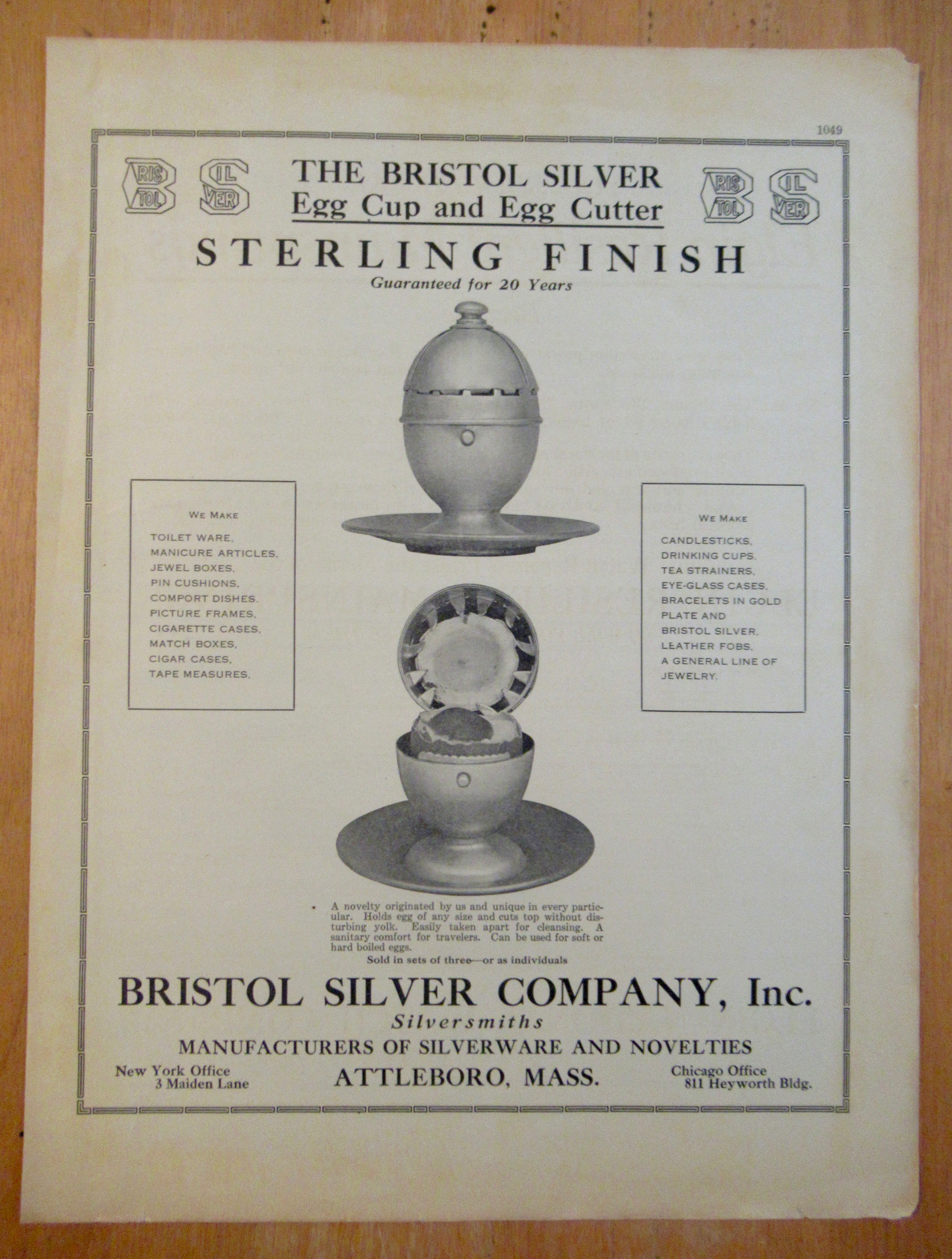1913 Bristol Silver Company with Egg Cup & Egg Cutter