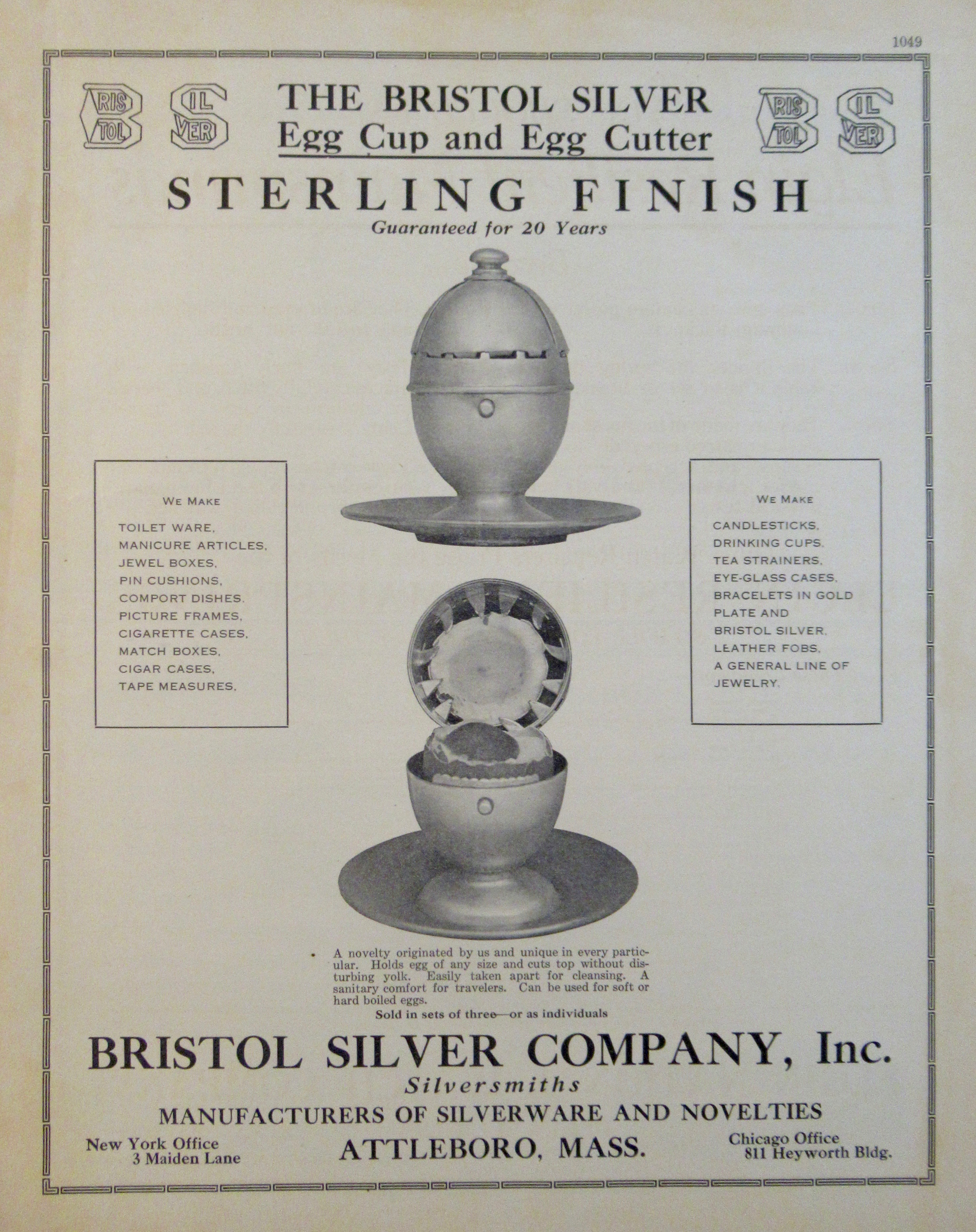 1913 Bristol Silver Company with Egg Cup & Egg Cutter