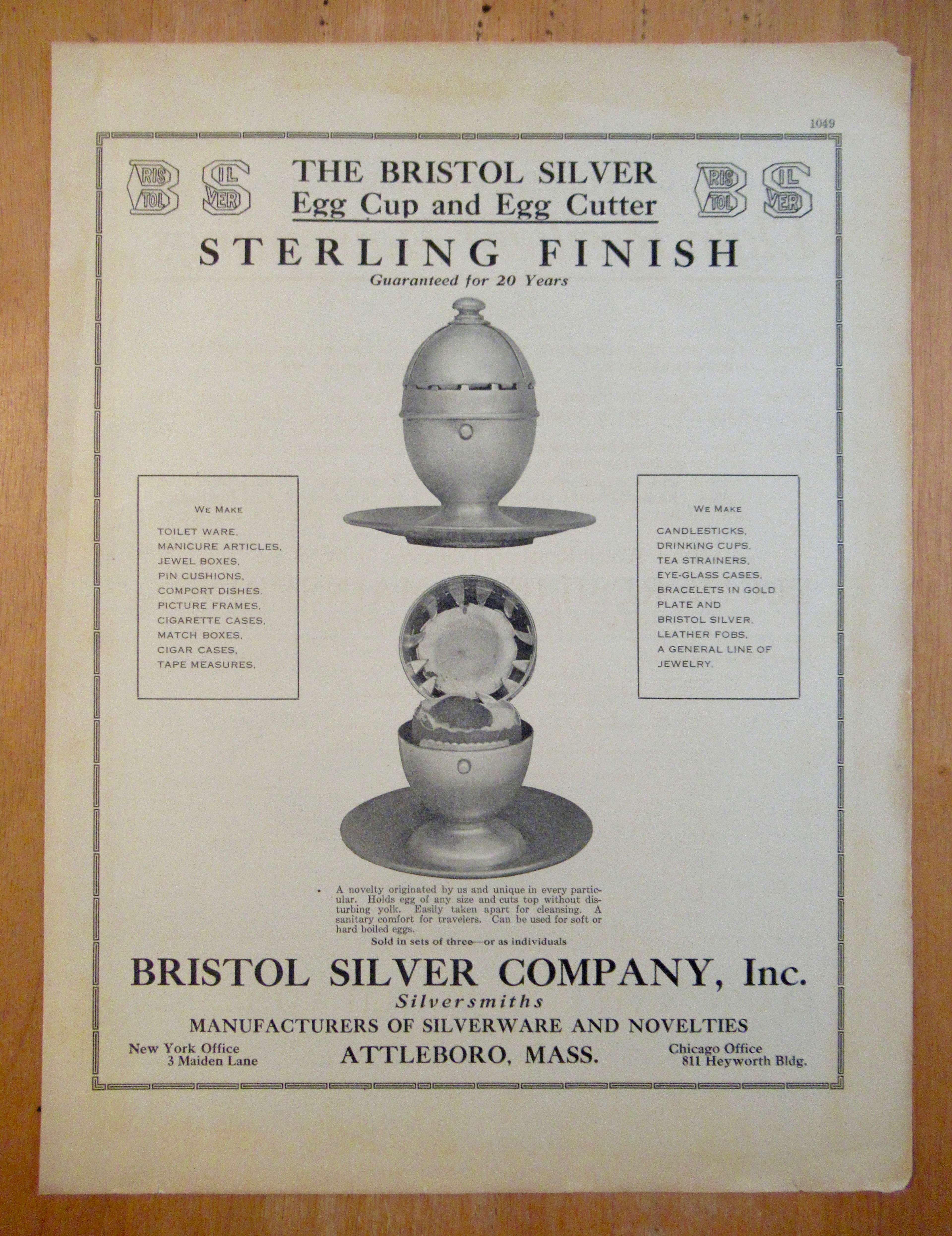 1913 Bristol Silver Company with Egg Cup & Egg Cutter