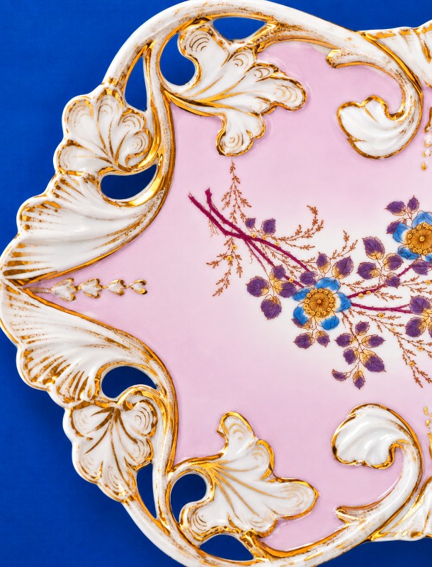 22 pink german porcelain floral tray left