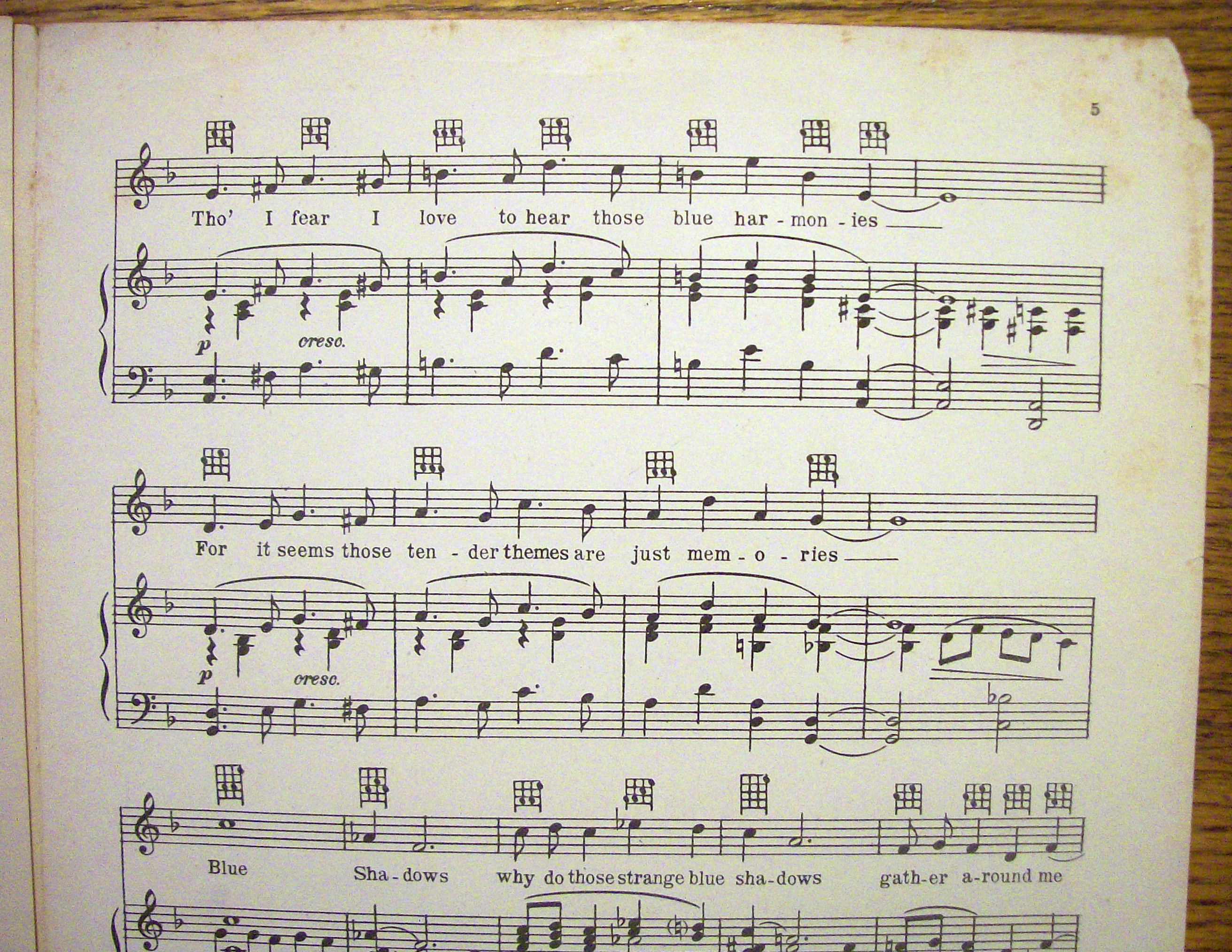 Sheet Music For 1928 Blue Shadows