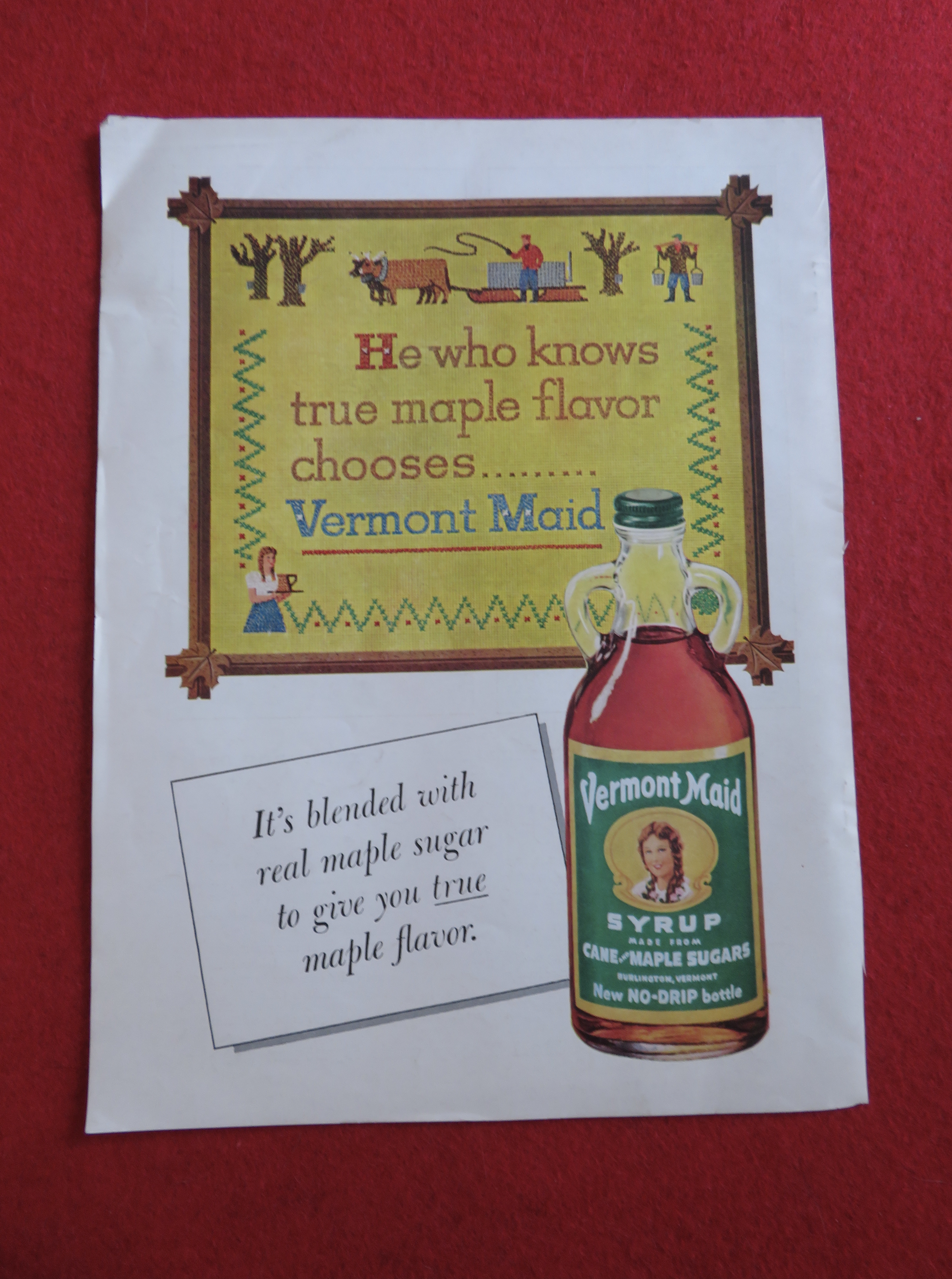 1958 Vermont Maid Syrup with Bottle Of Syrup