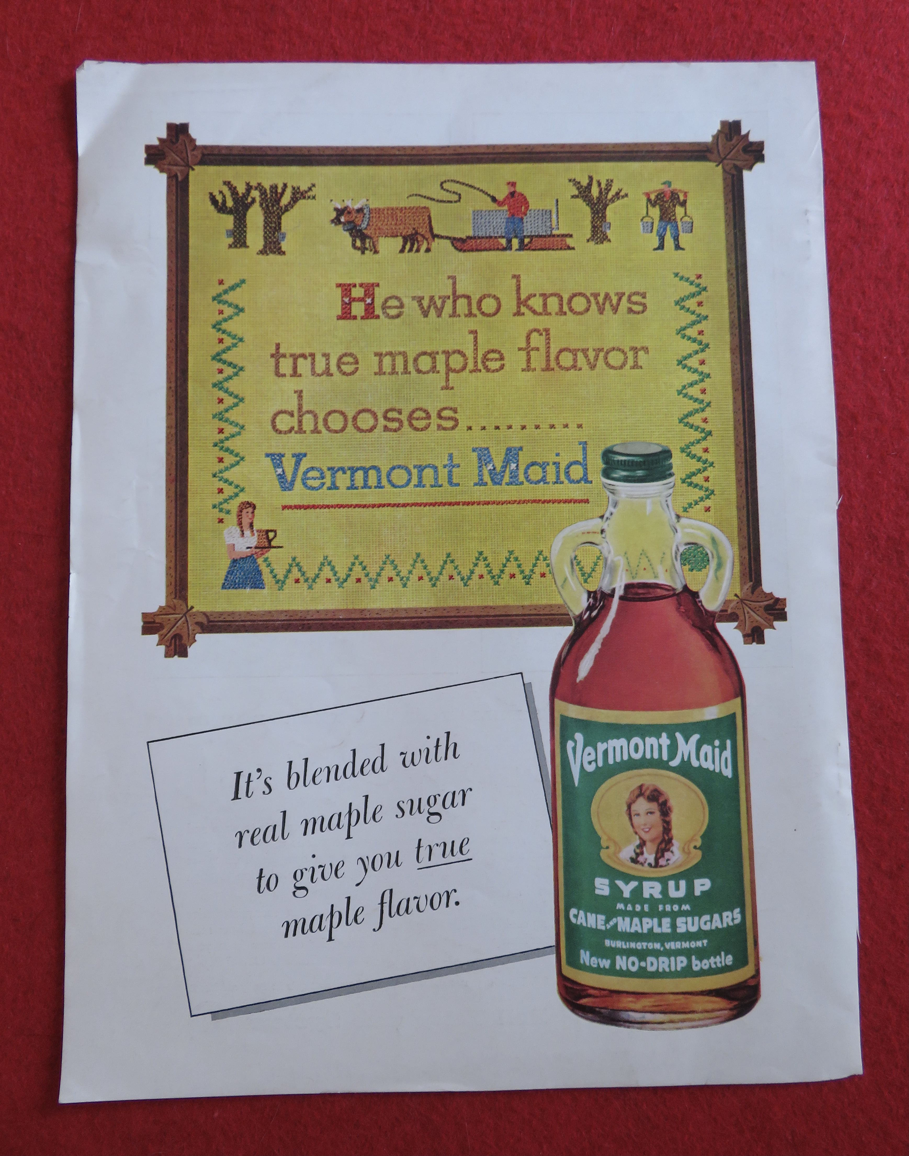 1958 Vermont Maid Syrup with Bottle Of Syrup