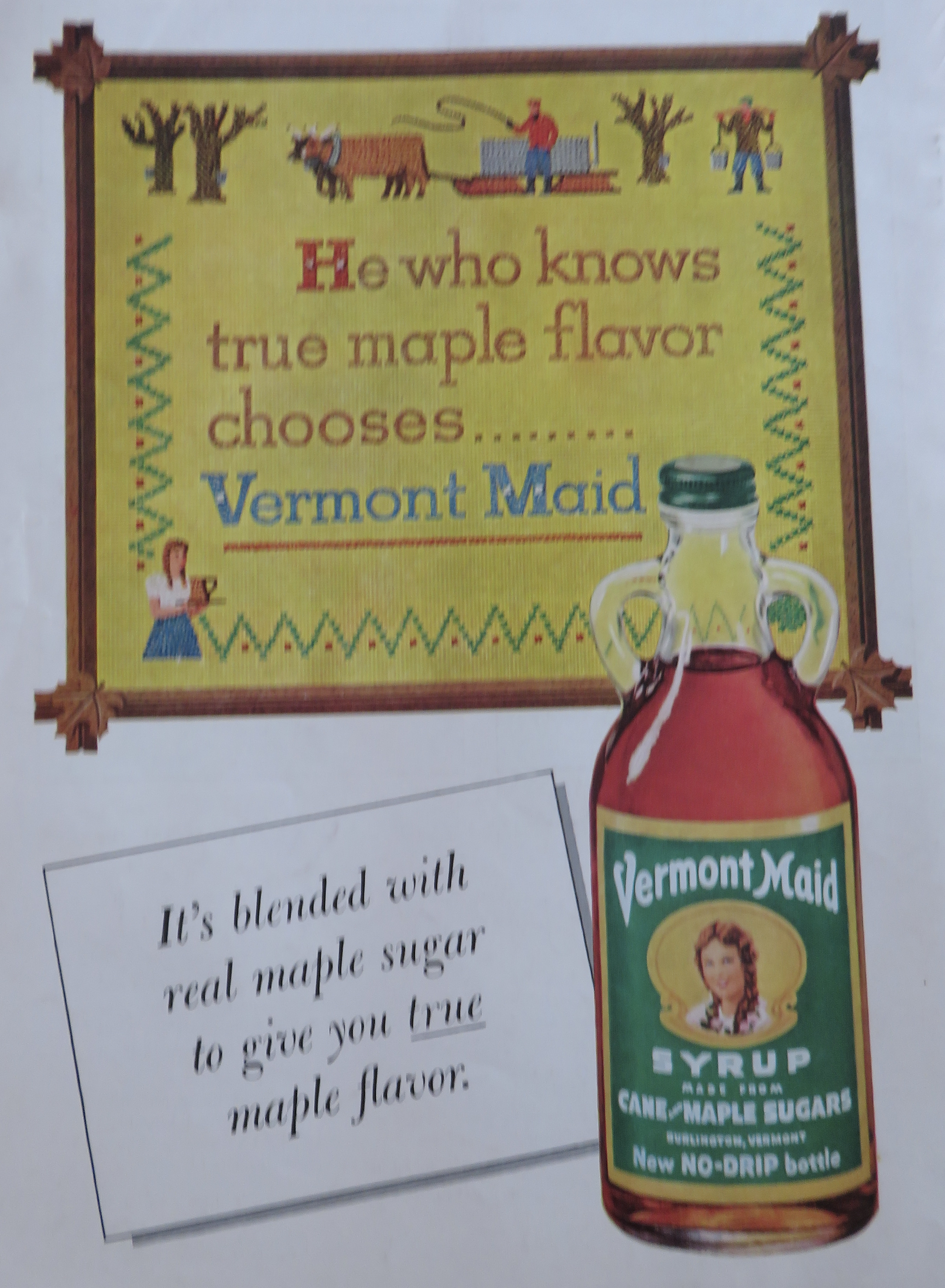 1958 Vermont Maid Syrup with Bottle Of Syrup