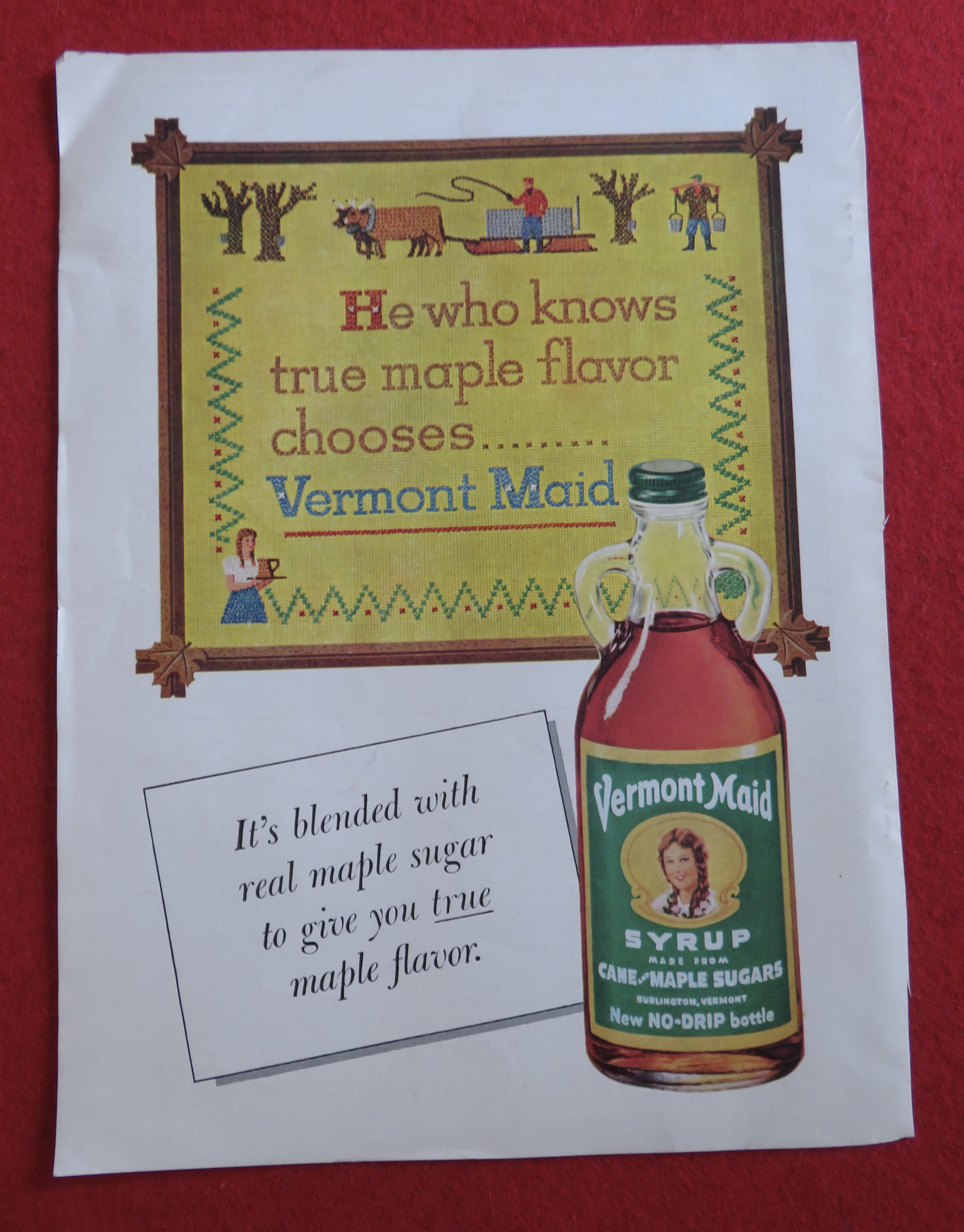 1958 Vermont Maid Syrup with Bottle Of Syrup