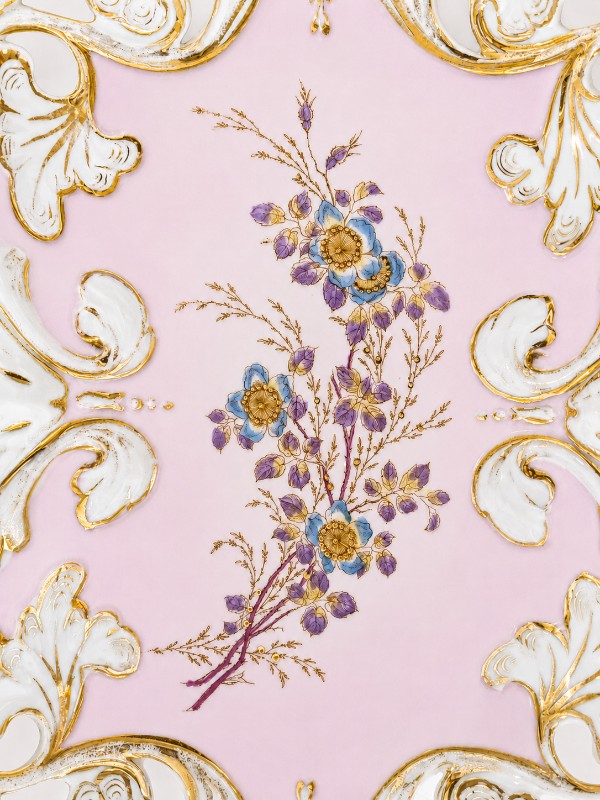 22 pink german porcelain floral tray detail