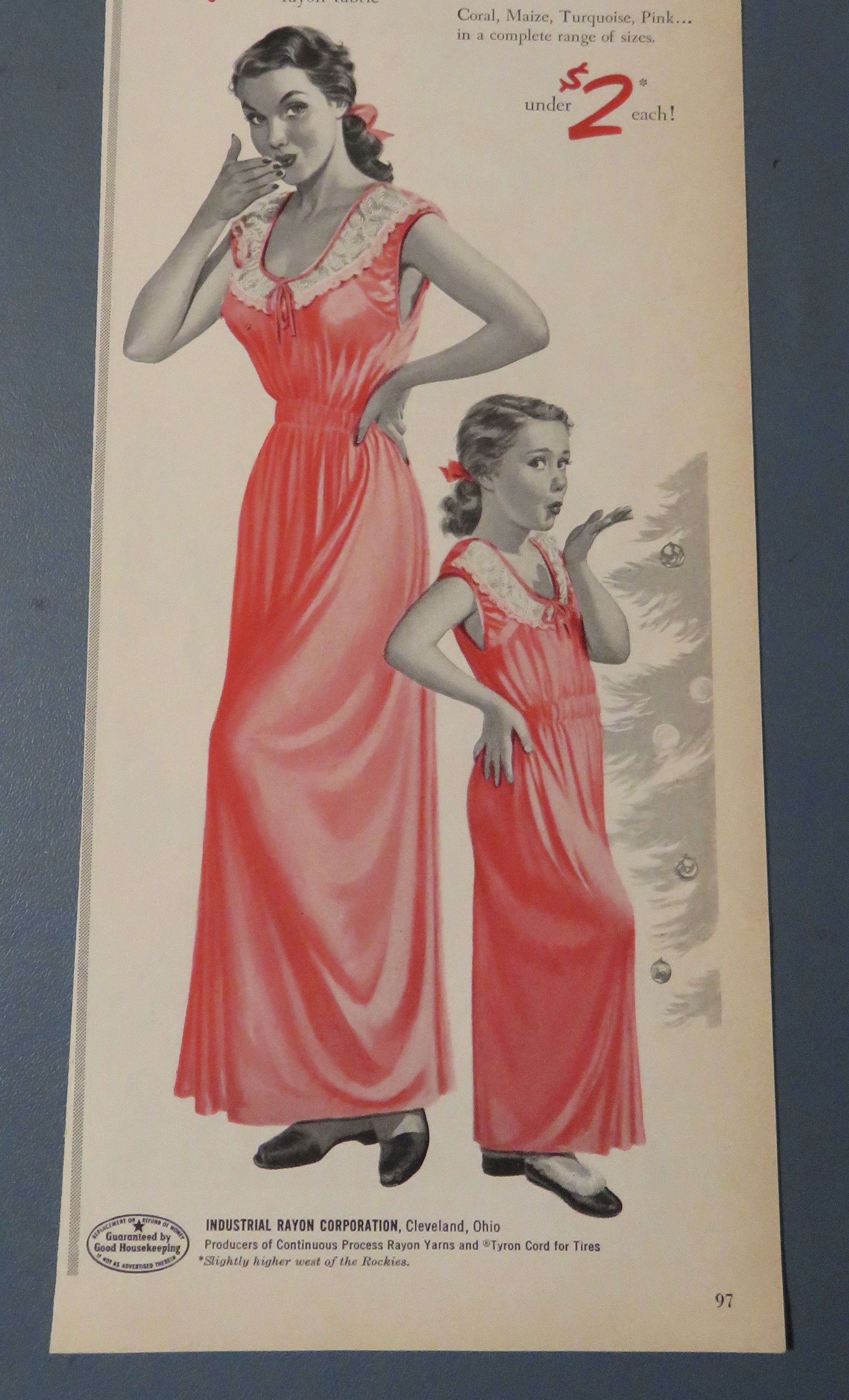 1953 Spun Lo Rayon Fabric with Woman & Little Girl