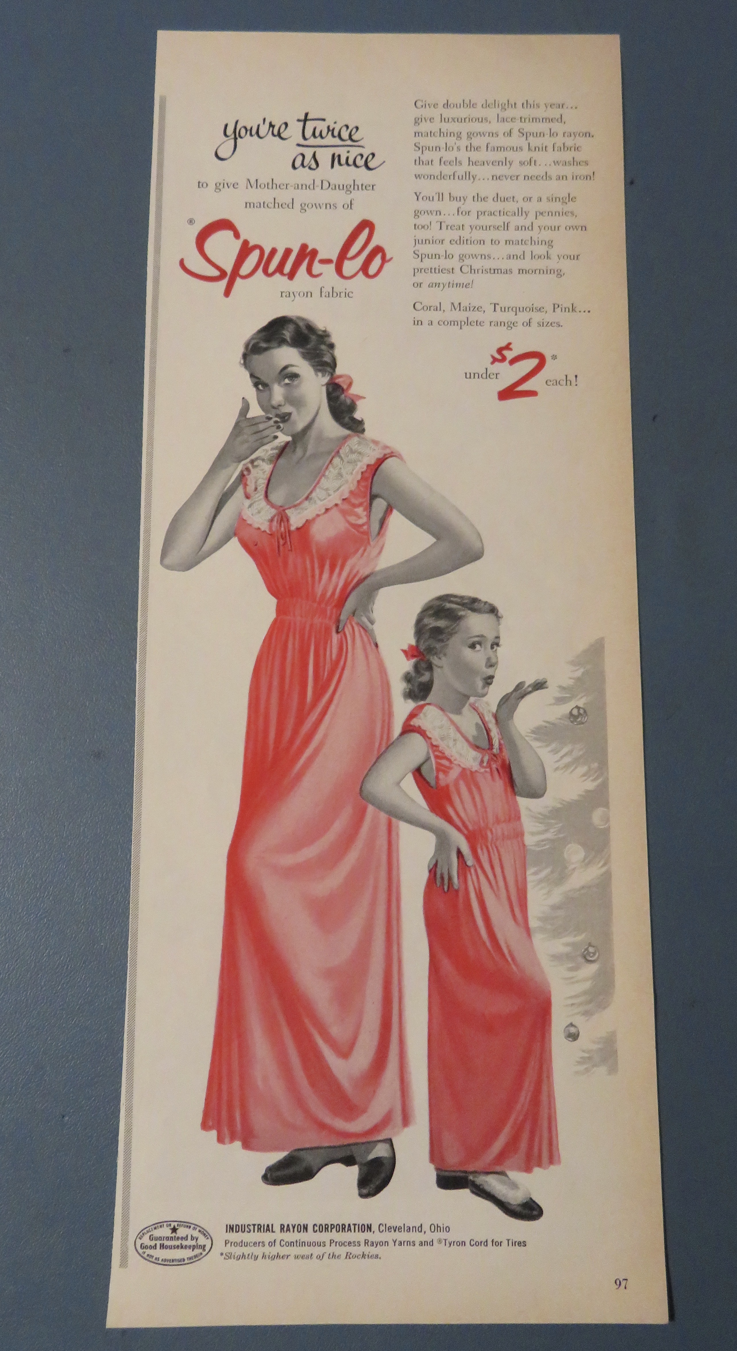 1953 Spun Lo Rayon Fabric with Woman & Little Girl