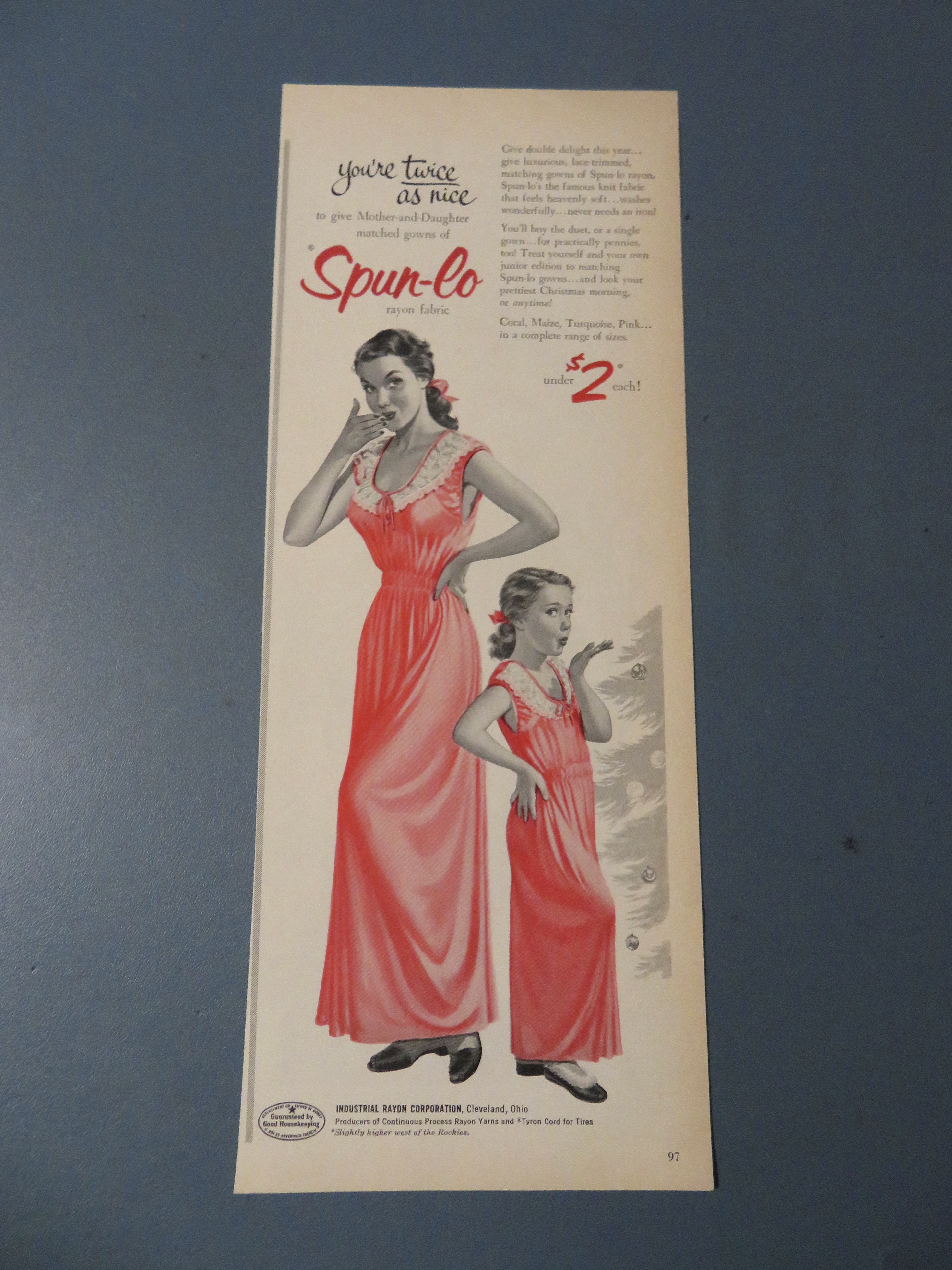 1953 Spun Lo Rayon Fabric with Woman & Little Girl