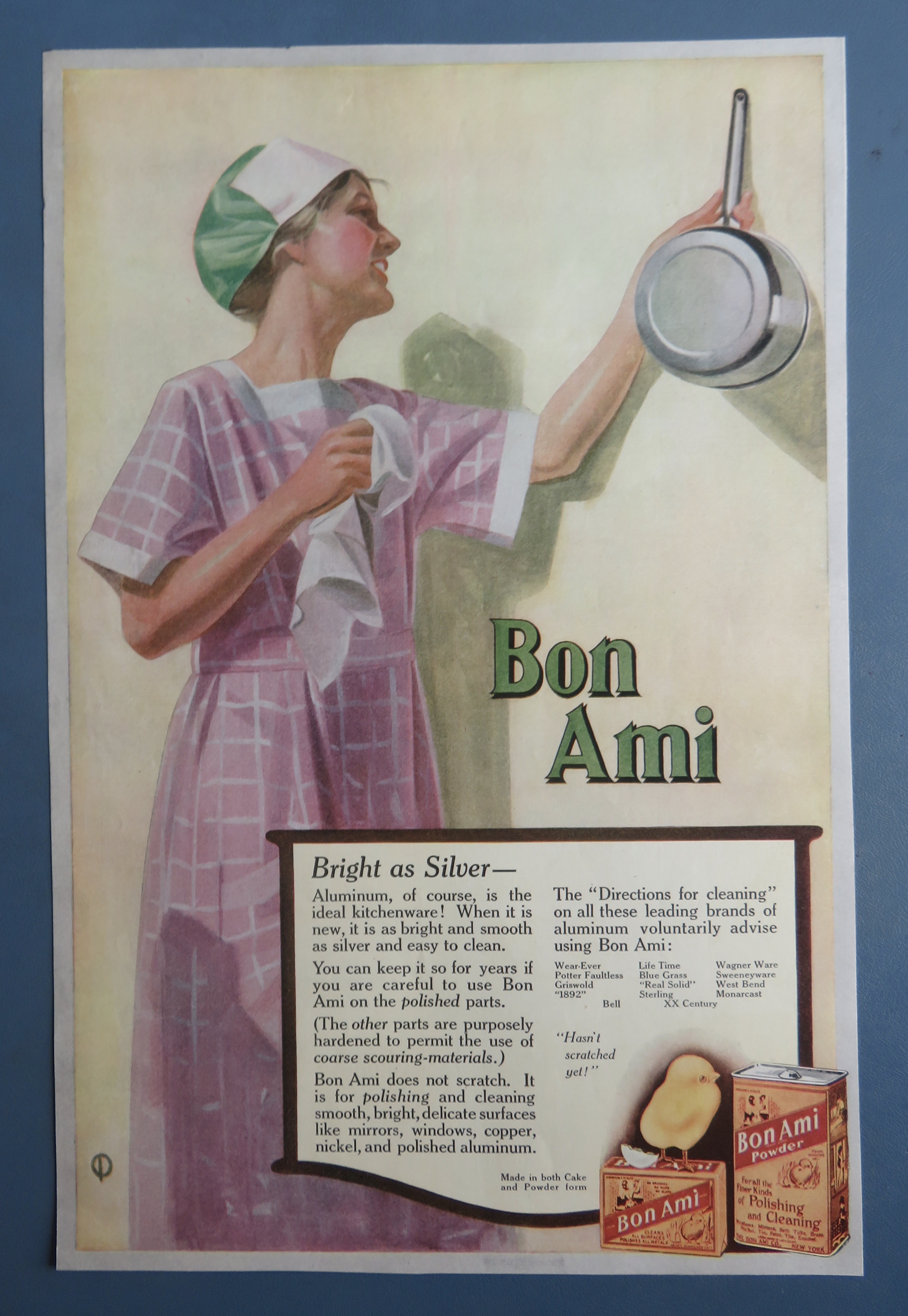 1918 Bon Ami Cleaner with Woman Looking At Pot