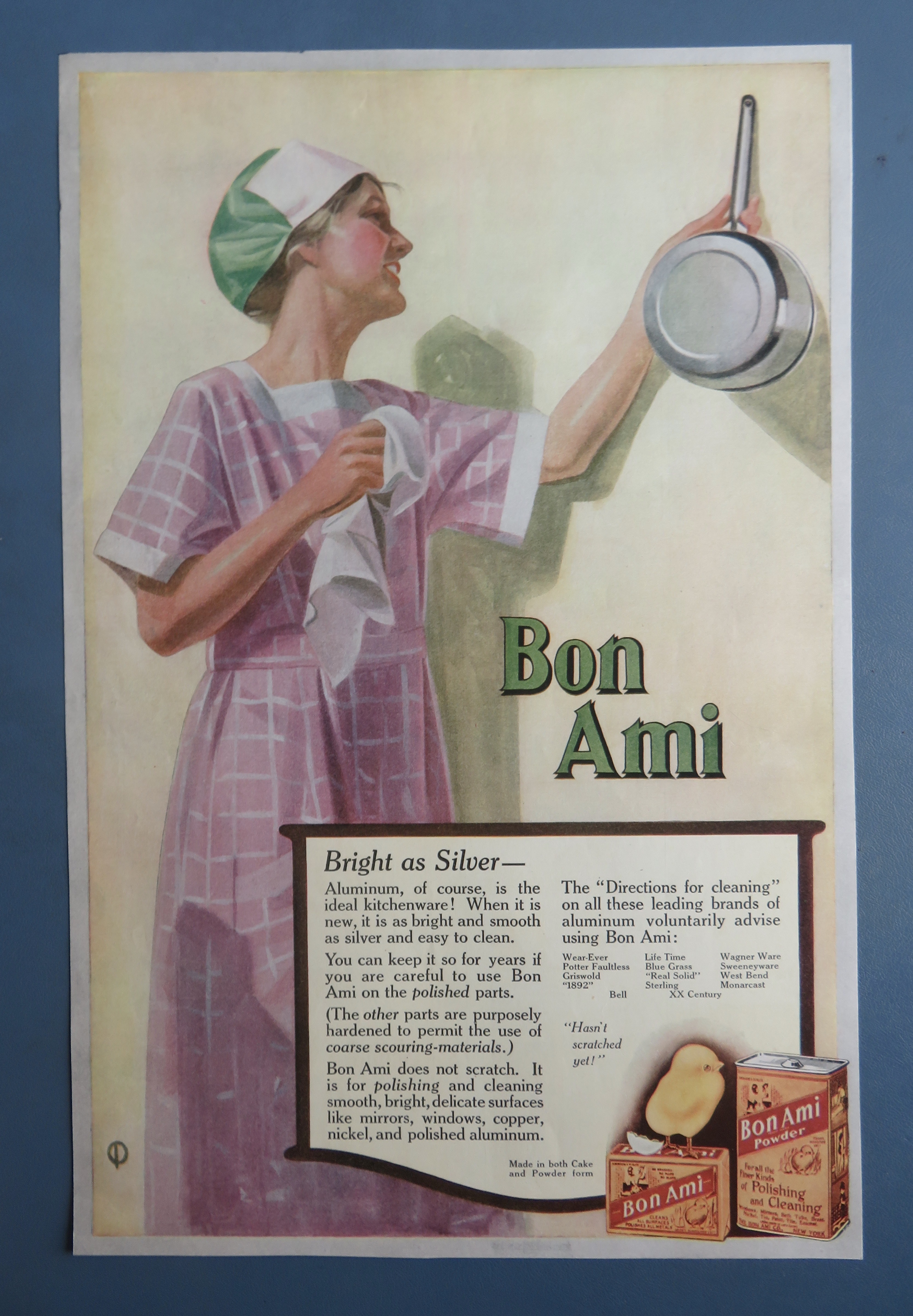 1918 Bon Ami Cleaner with Woman Looking At Pot