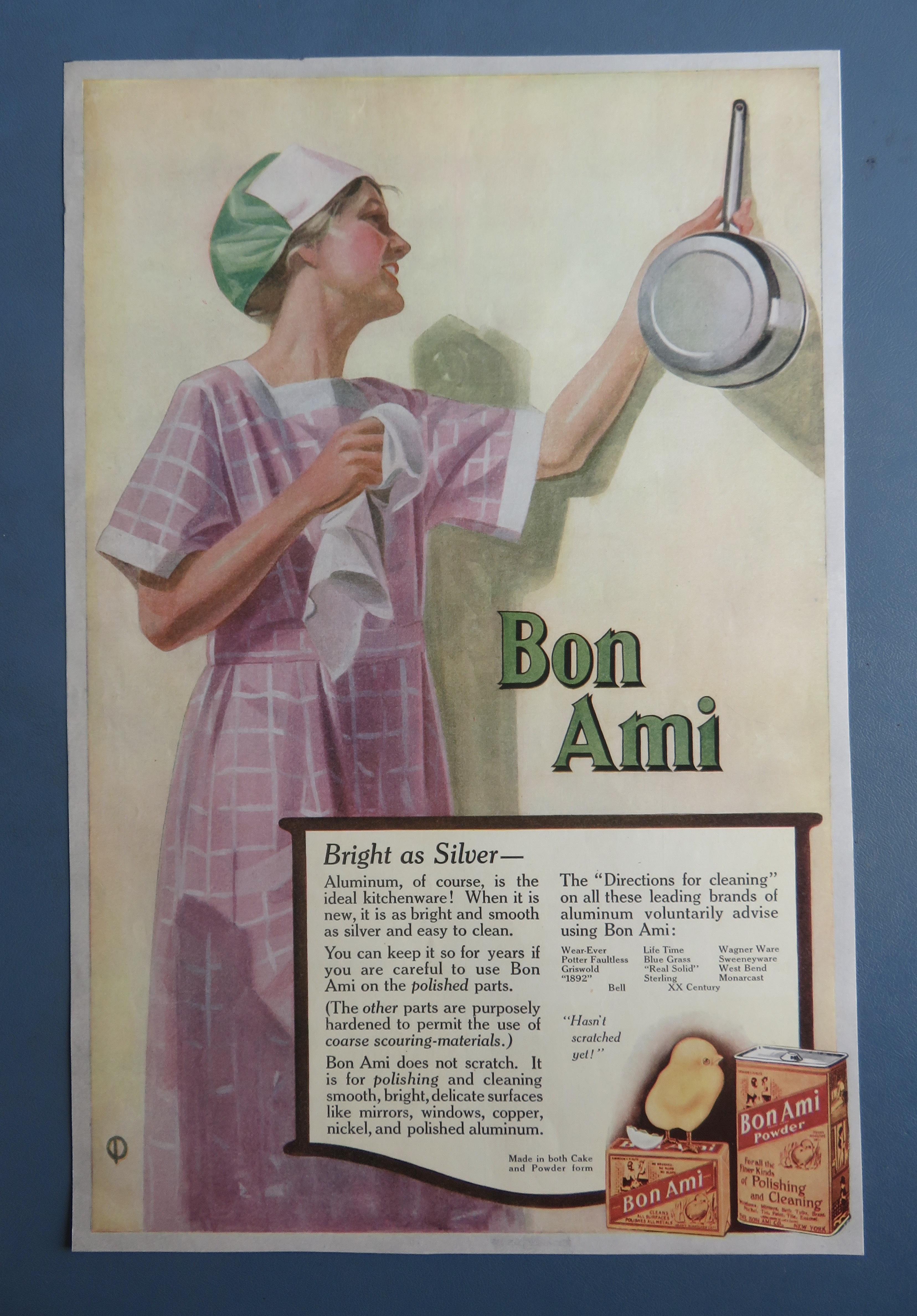 1918 Bon Ami Cleaner with Woman Looking At Pot