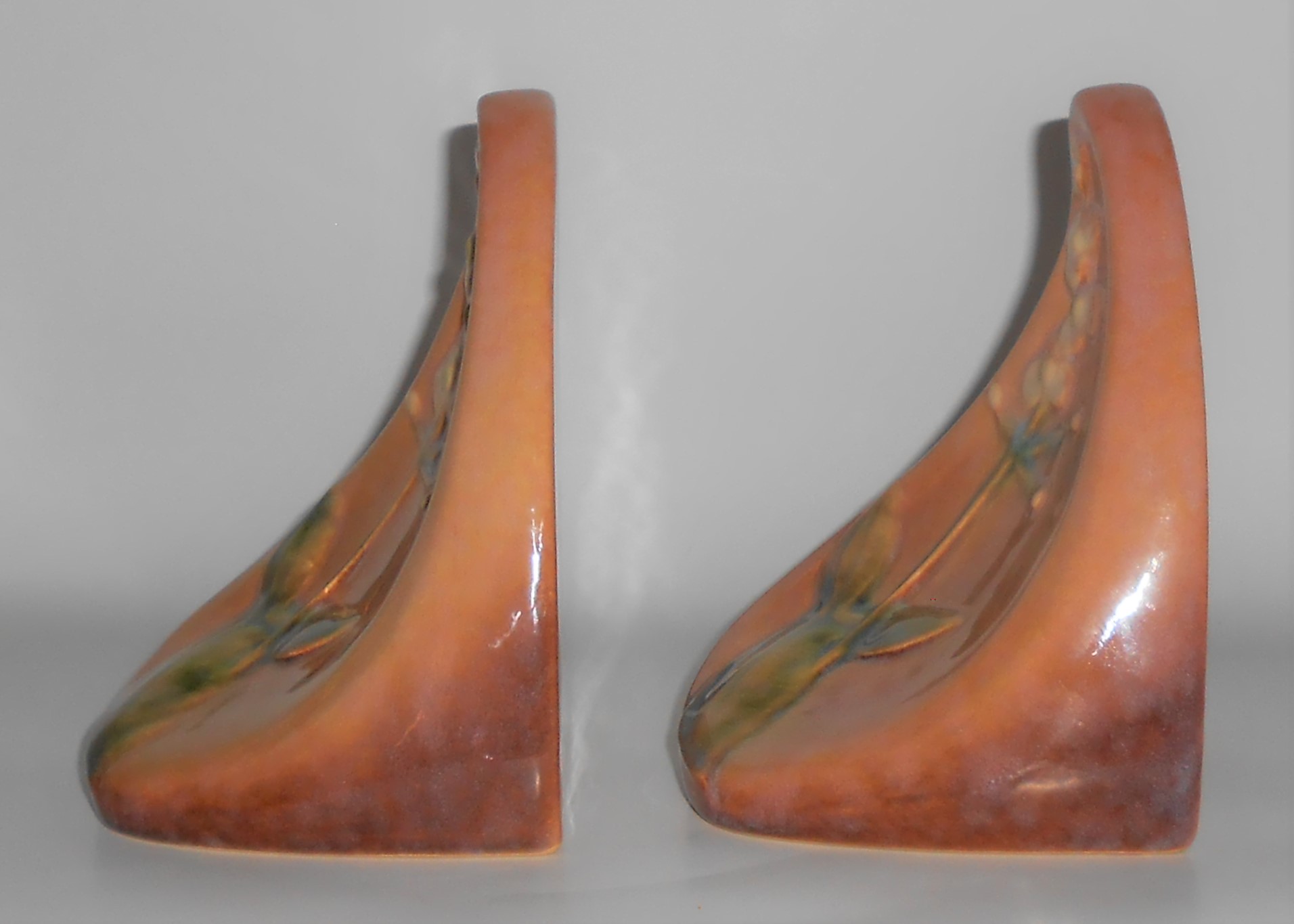 Roseville Art Pottery Pair Brown Wincraft Bookends