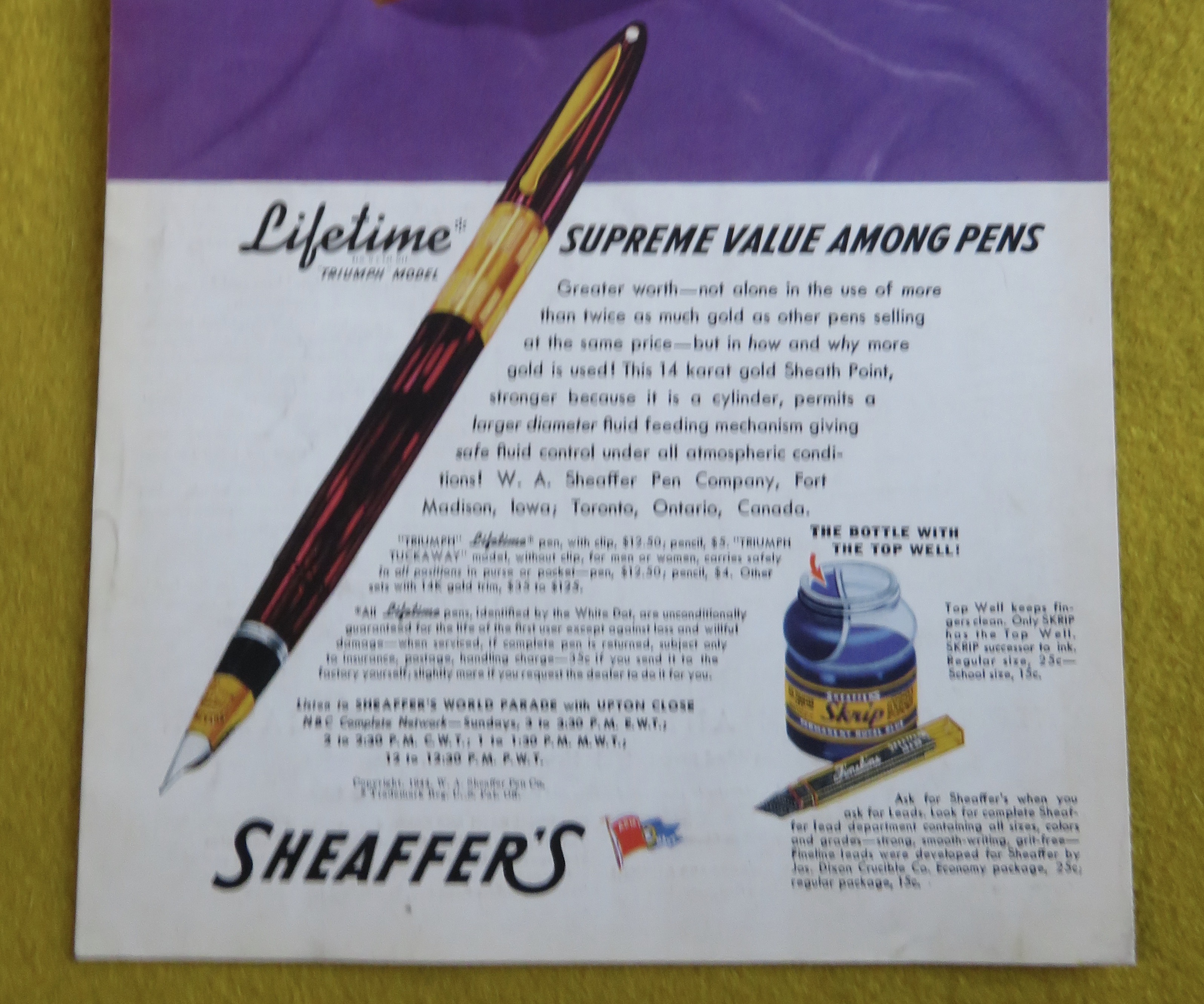 1944 Sheaffer Pens with Triumph Lifetime Pen