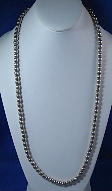 Silver 29 Inches 7mm Bead Necklace