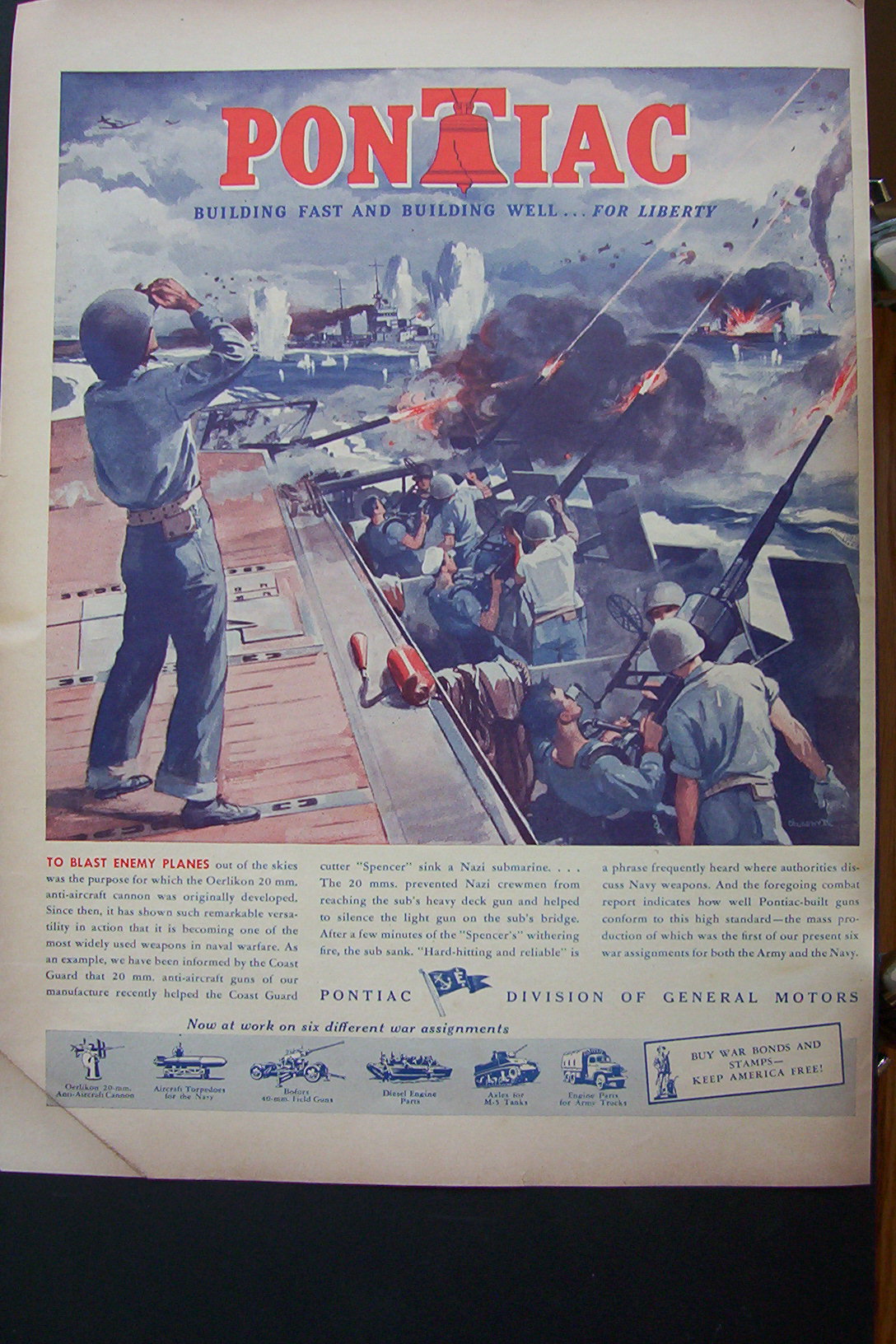 1943 Pontiac with Scene of Soldiers Shooting & Bombing